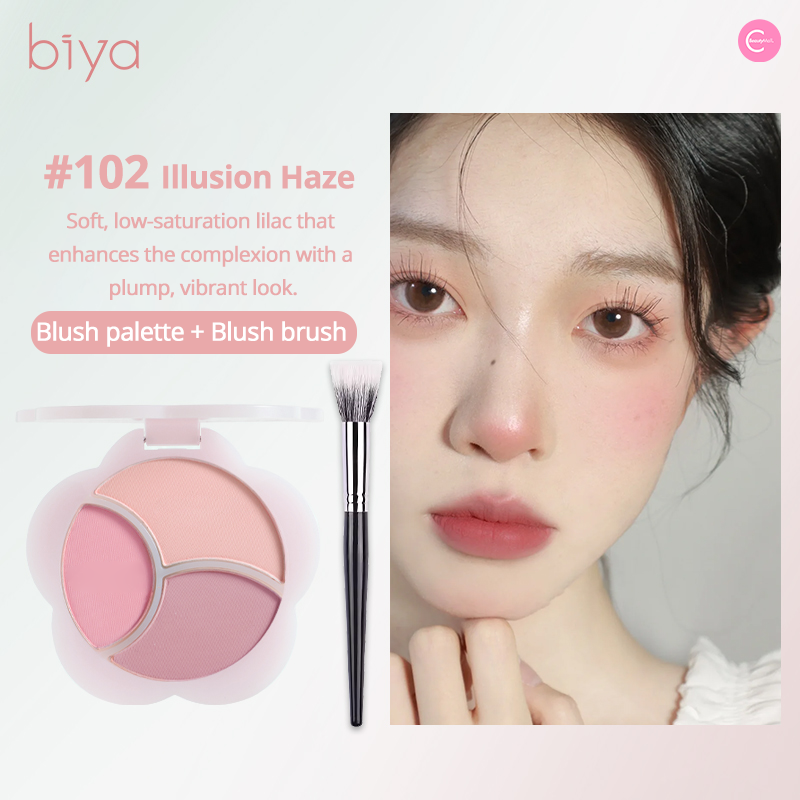 Biya Floral Soft Focus Trio Blush Palette - Natural Blush Makeup Set for Cheeks, Buildable & Blendable Powder Blush for Day & Night Makeup Looks - Perfect for Everyday Wear, Date Night & Special Occasions