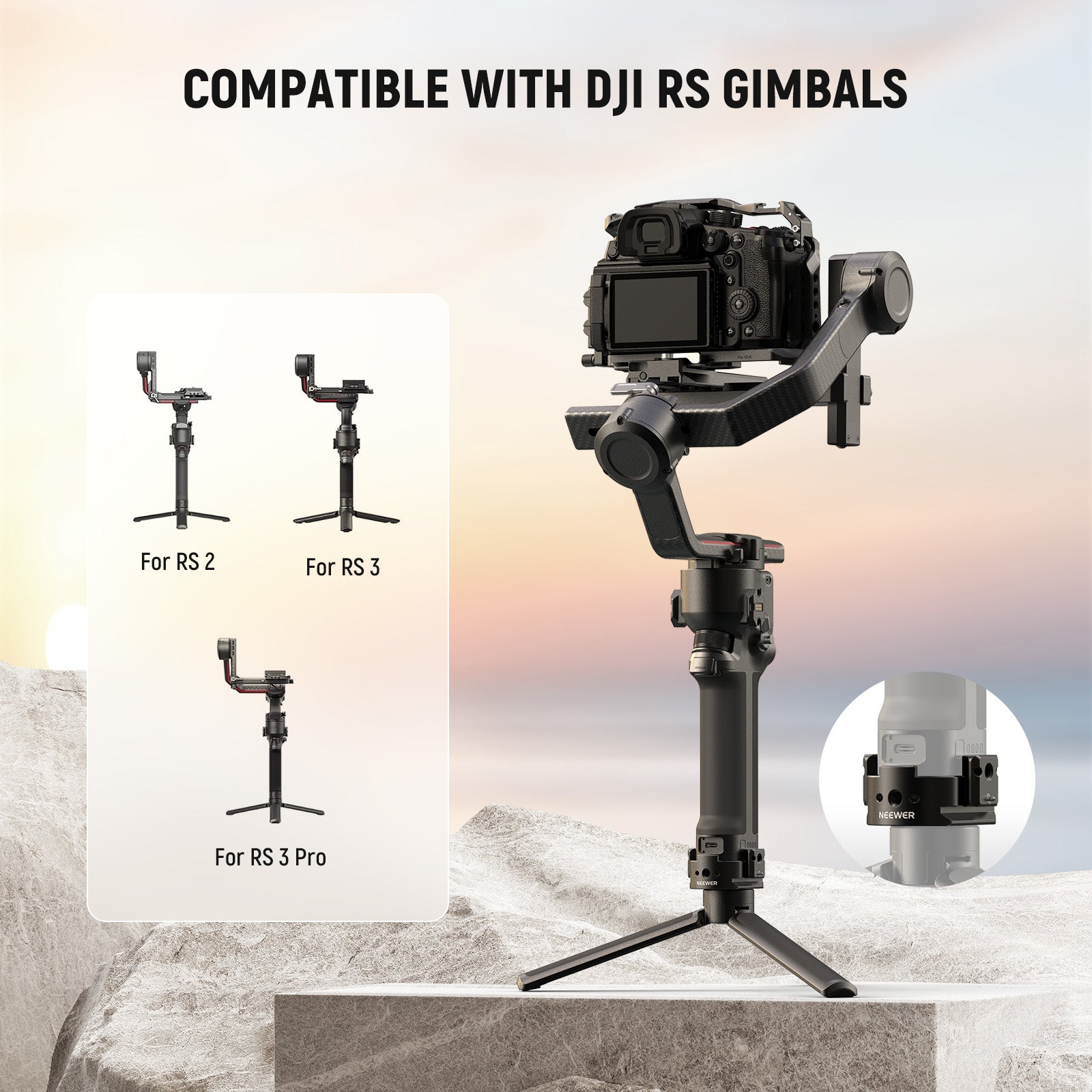 NEEWER GA011 Battery Handle Base Compatible with DJI RS4, RS4 Pro, RS3, RS3 Pro, RS2 - Power Grip for Extended Filming & Photography Sessions