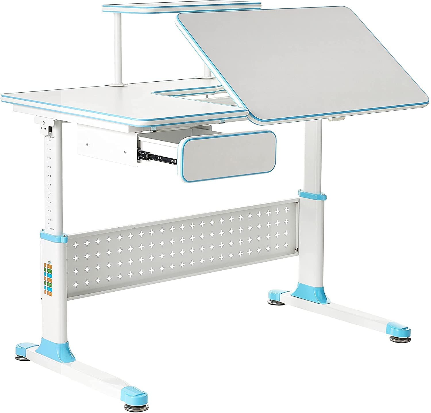 ApexDesk DX Kids Desk with Chair - Adjustable Height Study Desk for Children, Blue - Perfect for Homeschooling, Online Learning & Homework Station
