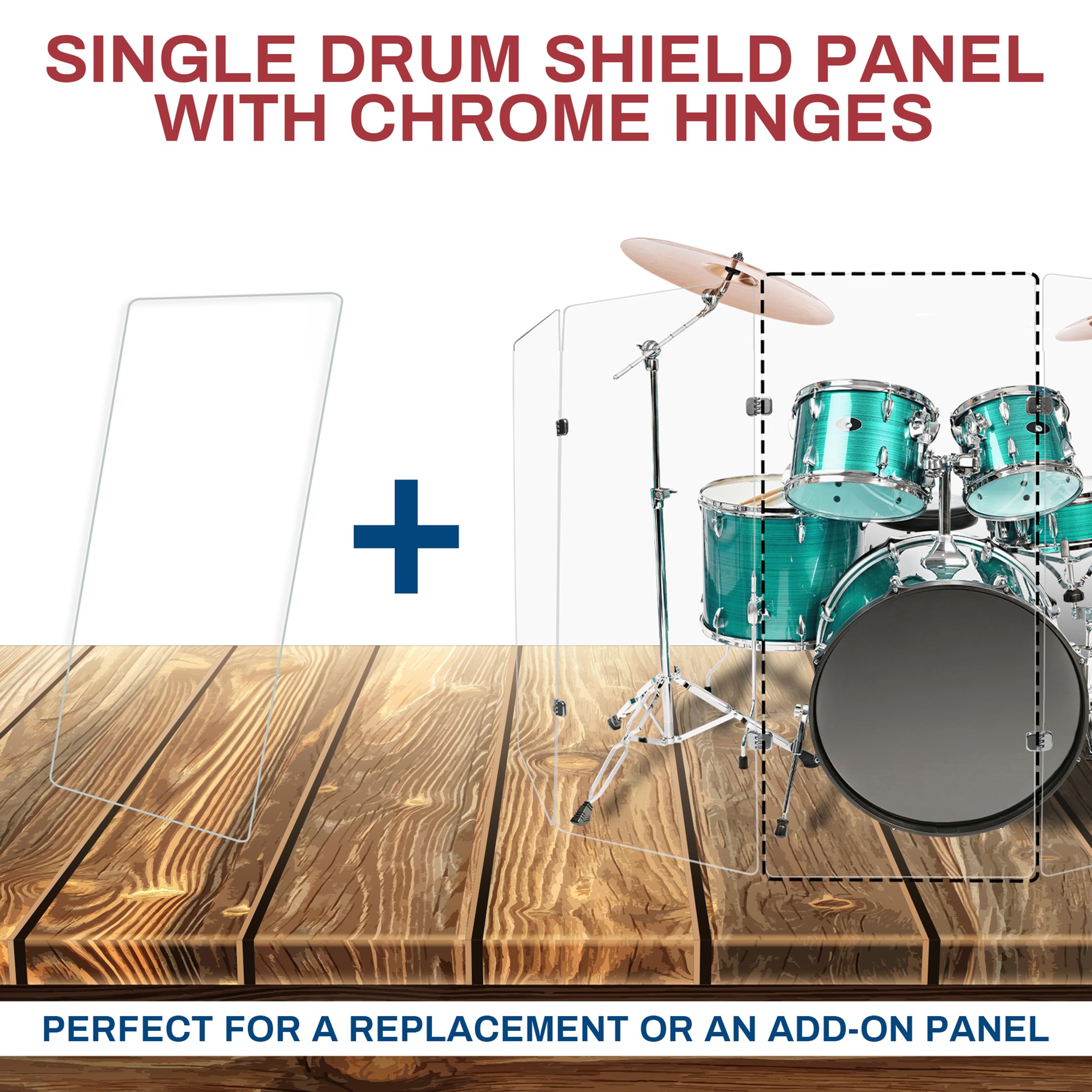 5ft Drum Shield with Bright Chrome Hinges - Clear Acrylic Drum Screen Panel for Noise Reduction | Perfect for Home Studios, Live Performances & Practice Rooms