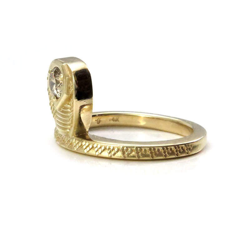GORGON Locks Snake Ring with Natural Champagne Diamond Head - 14k Yellow Gold Size 6-8 | Ready to Ship | Elegant Jewelry for Women, Perfect Gift for Birthday, Anniversary & Special Occasions