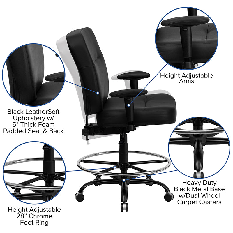 FLASH HERCULES Series Big & Tall 400 lb. Capacity Black Fabric Executive Swivel Ergonomic Office Chair with Rectangular Back - Perfect for Home Office, Gaming, and Heavy-Duty Workspaces