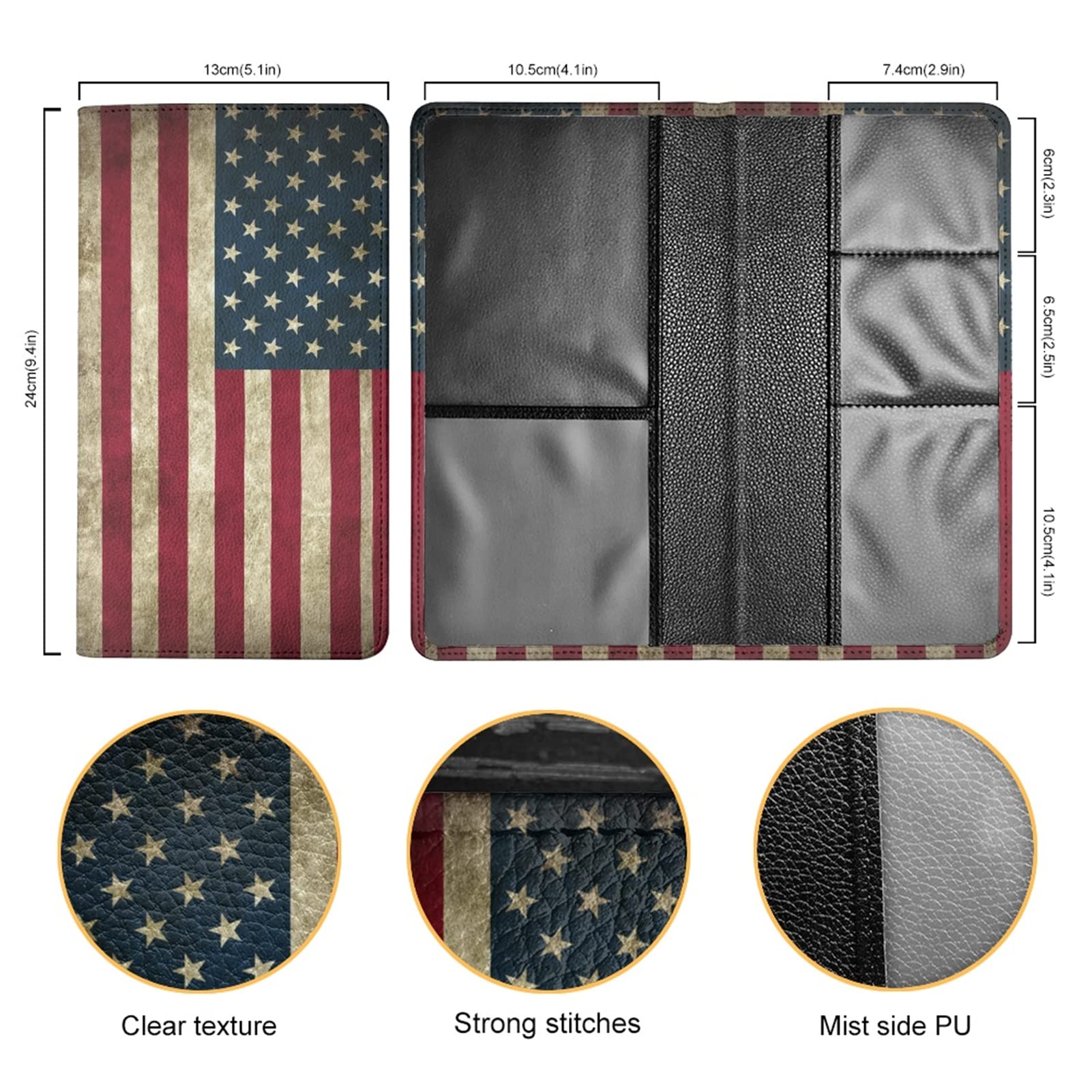 JEOCODY American Flag Car Registration & Insurance Card Holder - Glovebox Organizer for License, ID, Credit Cards - Vehicle Document Organizer with Key Contact Slots | Perfect for Road Trips & Daily Commute