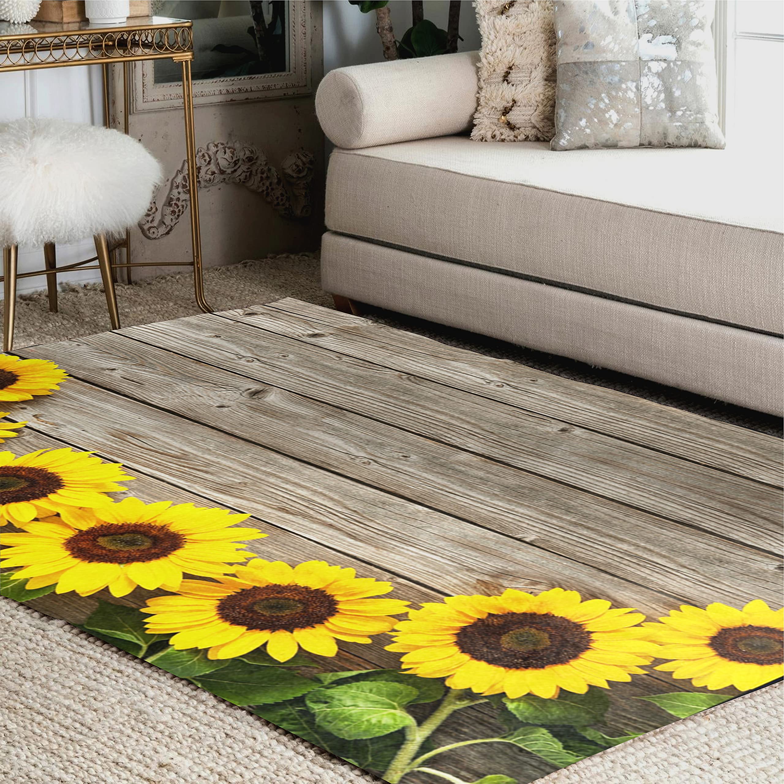 ALAZA Autumn Sunflower Print Area Rug - 7' x 5' Non-Slip Floor Mat for Living Room, Bedroom, Dorm Decor | Cozy Home Accent for Fall Season