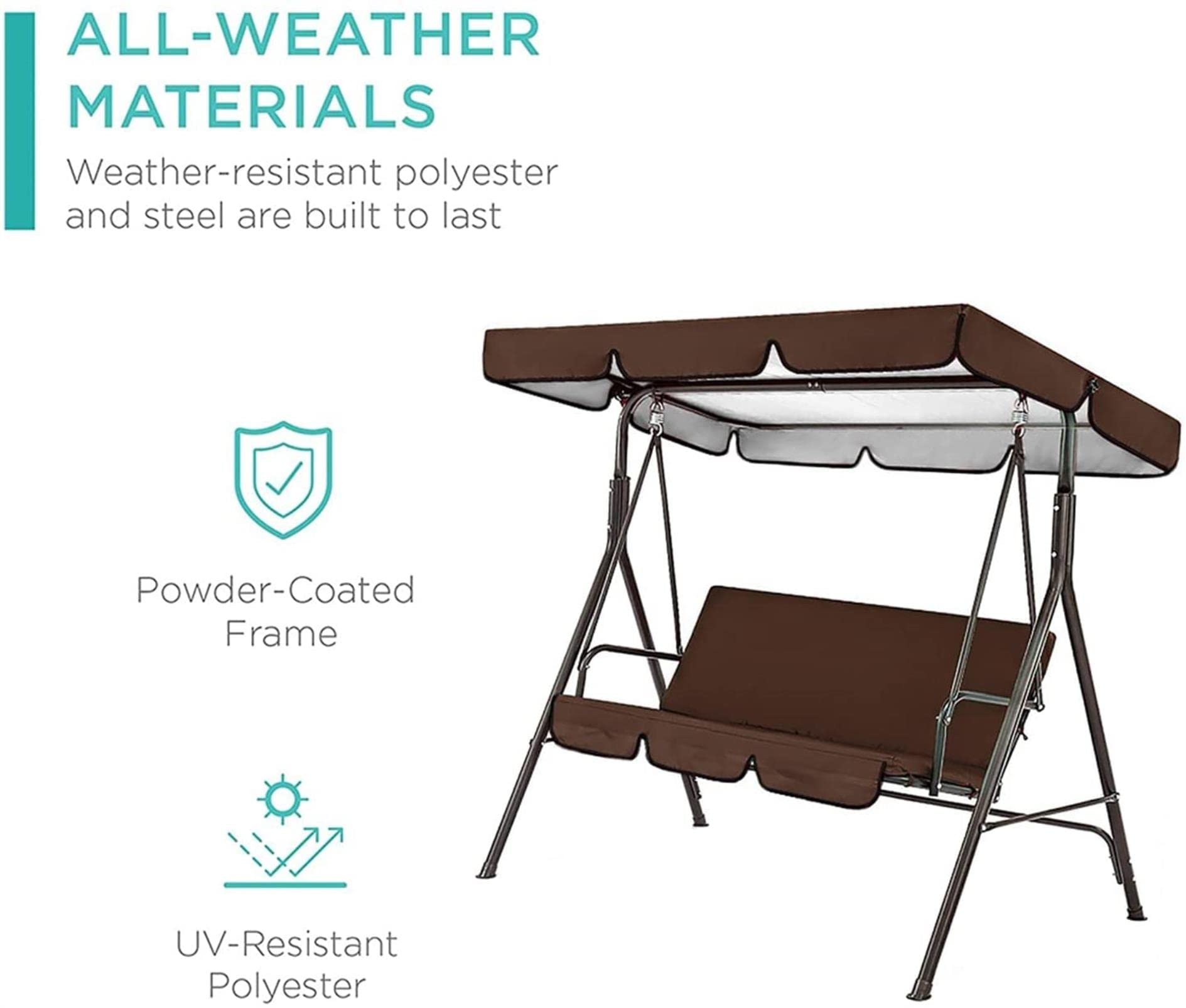 2-Pack Waterproof Patio Swing Chair Covers - Outdoor Garden Furniture Seat & Top Cover with Sunshade Canopy | Replacement Awning for Patio, Deck & Backyard (Weatherproof & UV Protection) - Perfect for Porch Swings, Hammocks & Outdoor Seating Areas