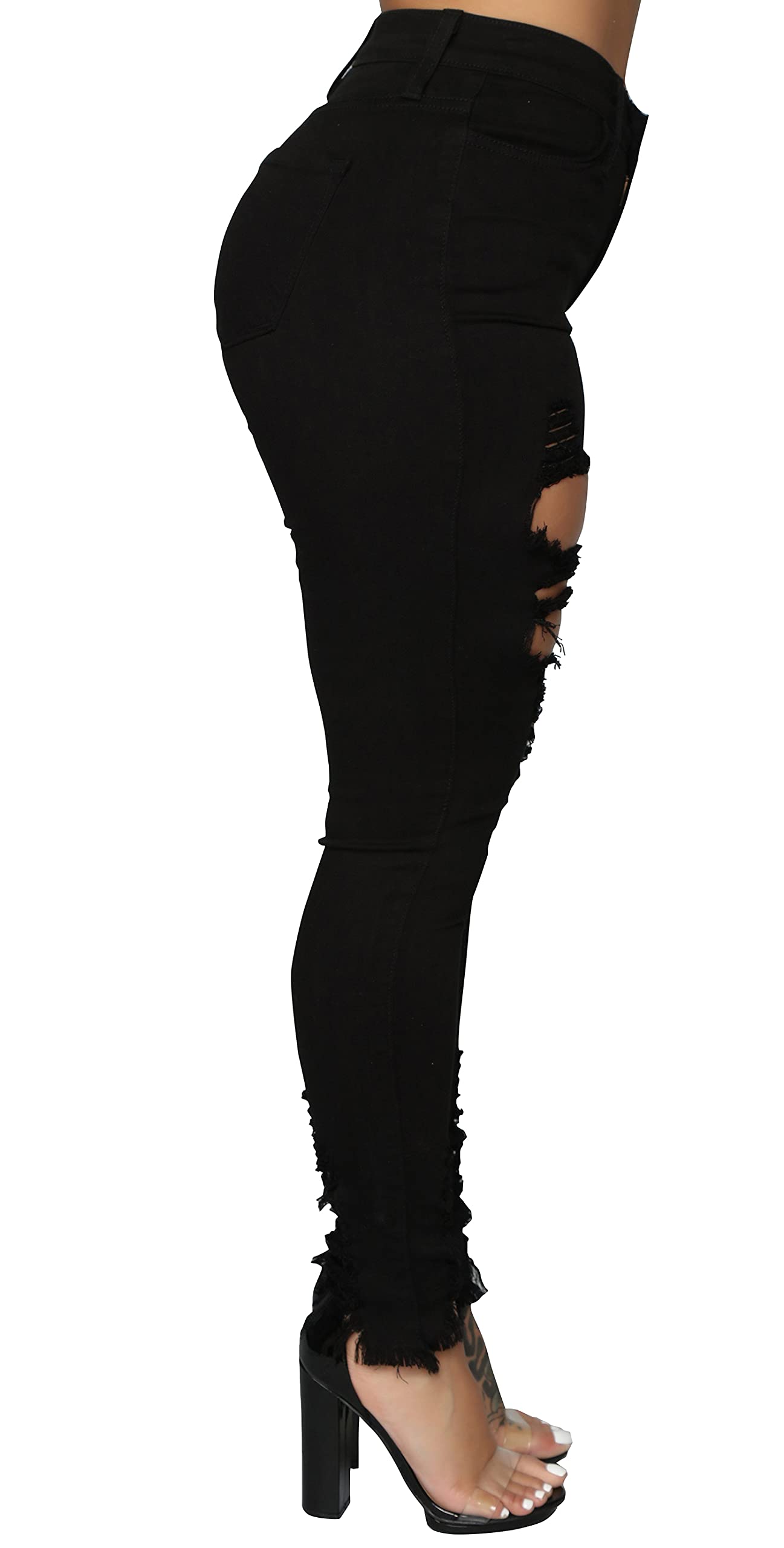 FairBeauty Women's Skinny Stretch Jeans - Frayed Raw Hem, Slim Fit Ripped Denim Pants for Casual Wear & Night Out | High Waisted Comfortable Jeans for Everyday Style