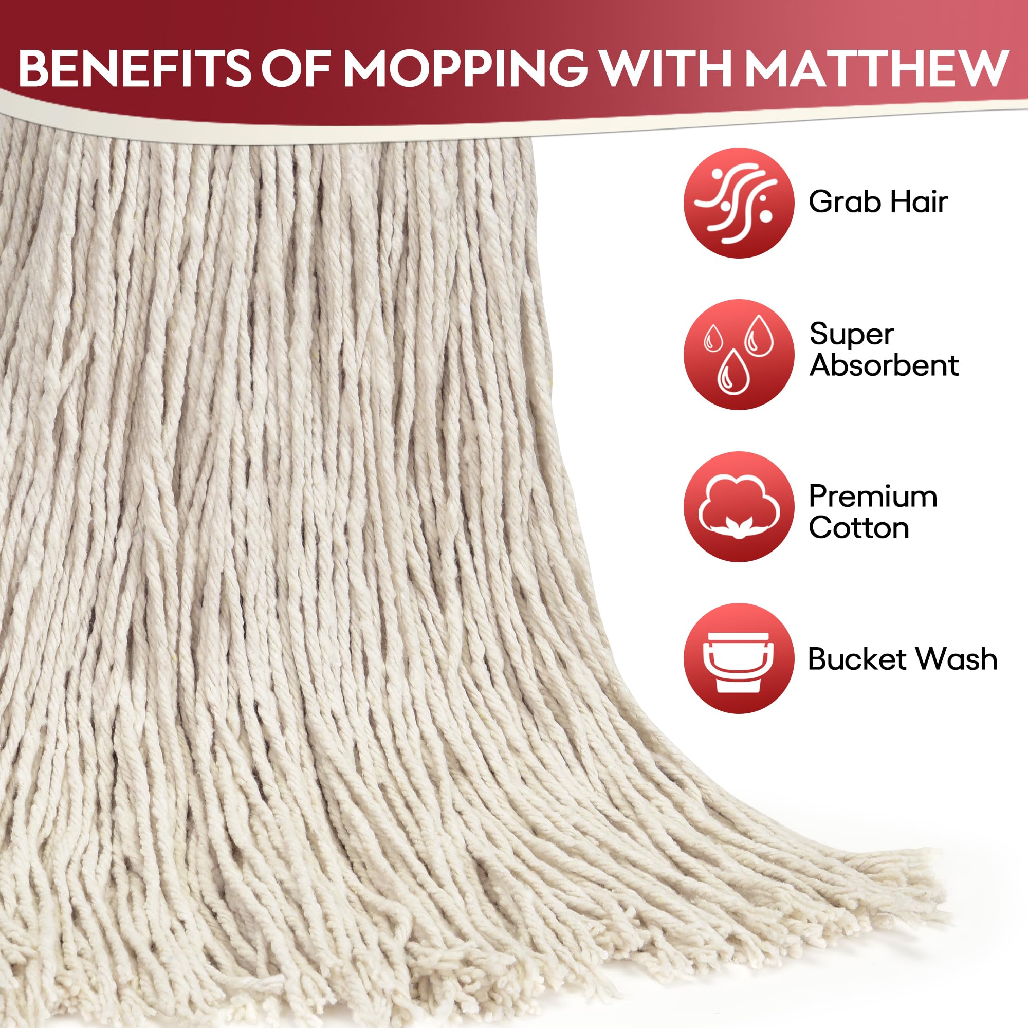 Heavy Duty 20oz Cotton Mop Heads 12-Pack - Universal Replacement for Home & Commercial Cleaning