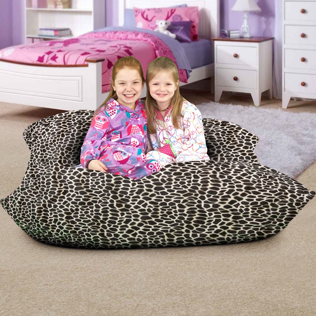 ULTIMATE SACK Oversized Bean Bag Chair - Giant Fluffy Floor Pillow for Adults & Kids, Soft Faux Fur Giraffe Print Lounger | Perfect for Living Room, Bedroom, Dorm or Game Room Relaxation