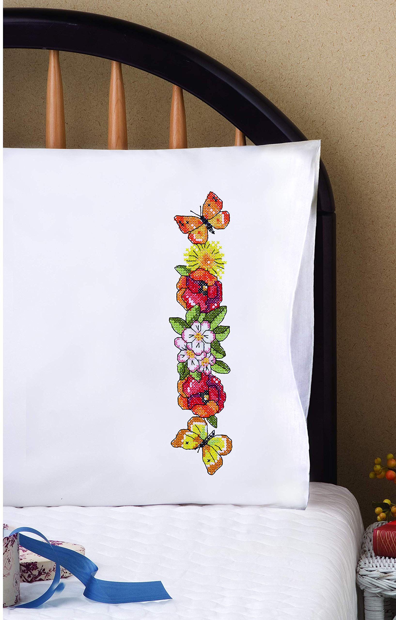 Tobin Design Works Premium Stamped Pillowcases for Embroidery - Set of 2, White & Assorted Patterns - Perfect for DIY Embroidery Projects, Home Decor & Gift Giving