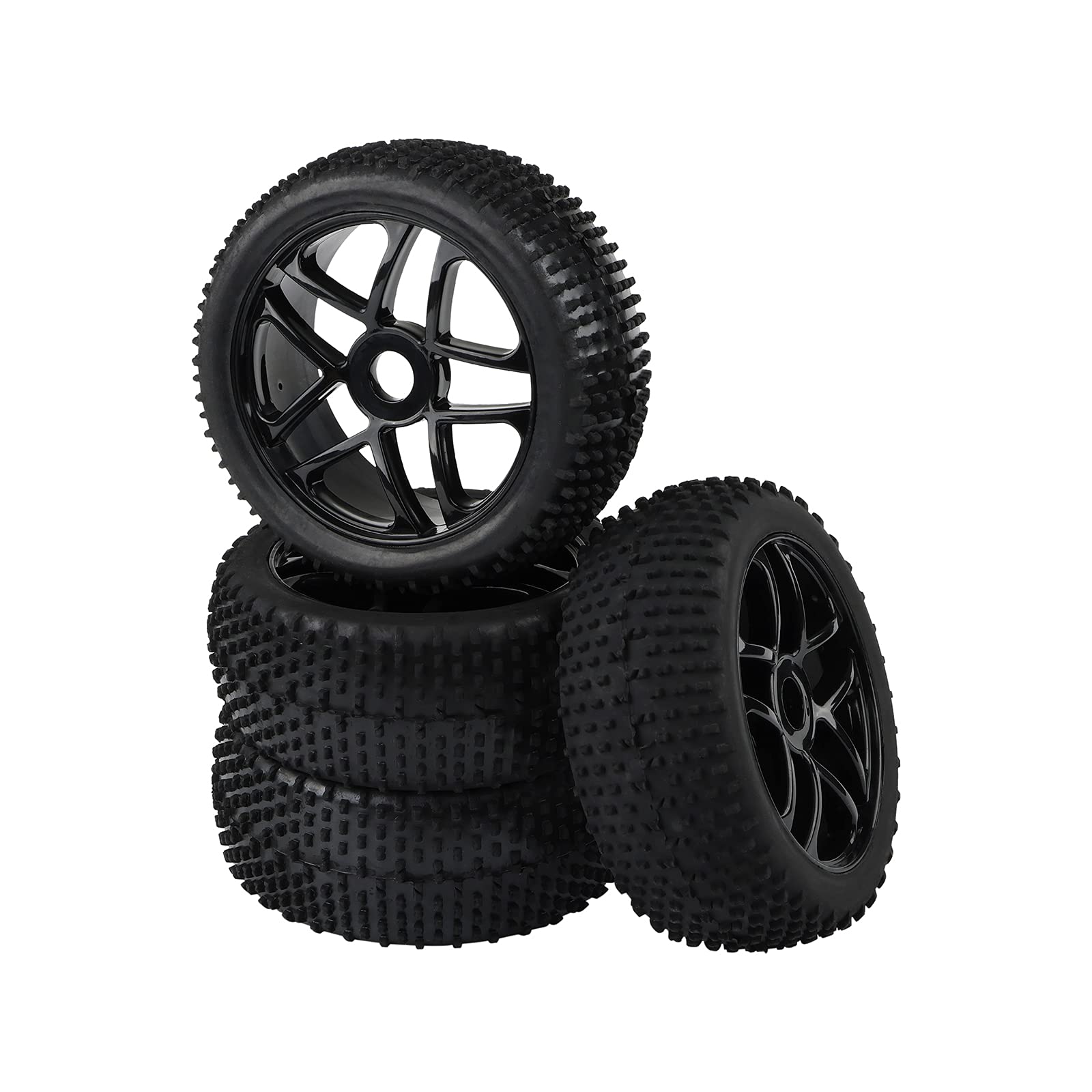 4PCS 1/8 Scale RC Car Tires & Wheels Set - 17mm Hex Off-Road Buggy Rubber Tires with Foam Inserts - Durable Black Rims for RC Crawler, Truggy, Rock Racer - Perfect for Racing, Bashing & Off-Road Adventures