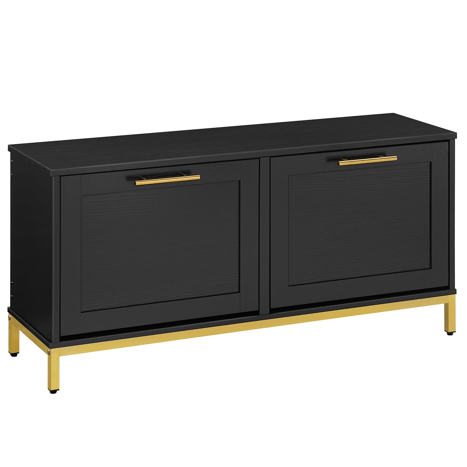 HOOBRO Entryway Shoe Bench with 2 Flip-Up Storage Drawers, Hidden Shoe Cabinet Organizer for Hallway, Foyer & Mudroom - Black & Gold Modern Design (DB48HX01) | Perfect for Small Spaces, Apartment Entryways & Shoe Storage Organization