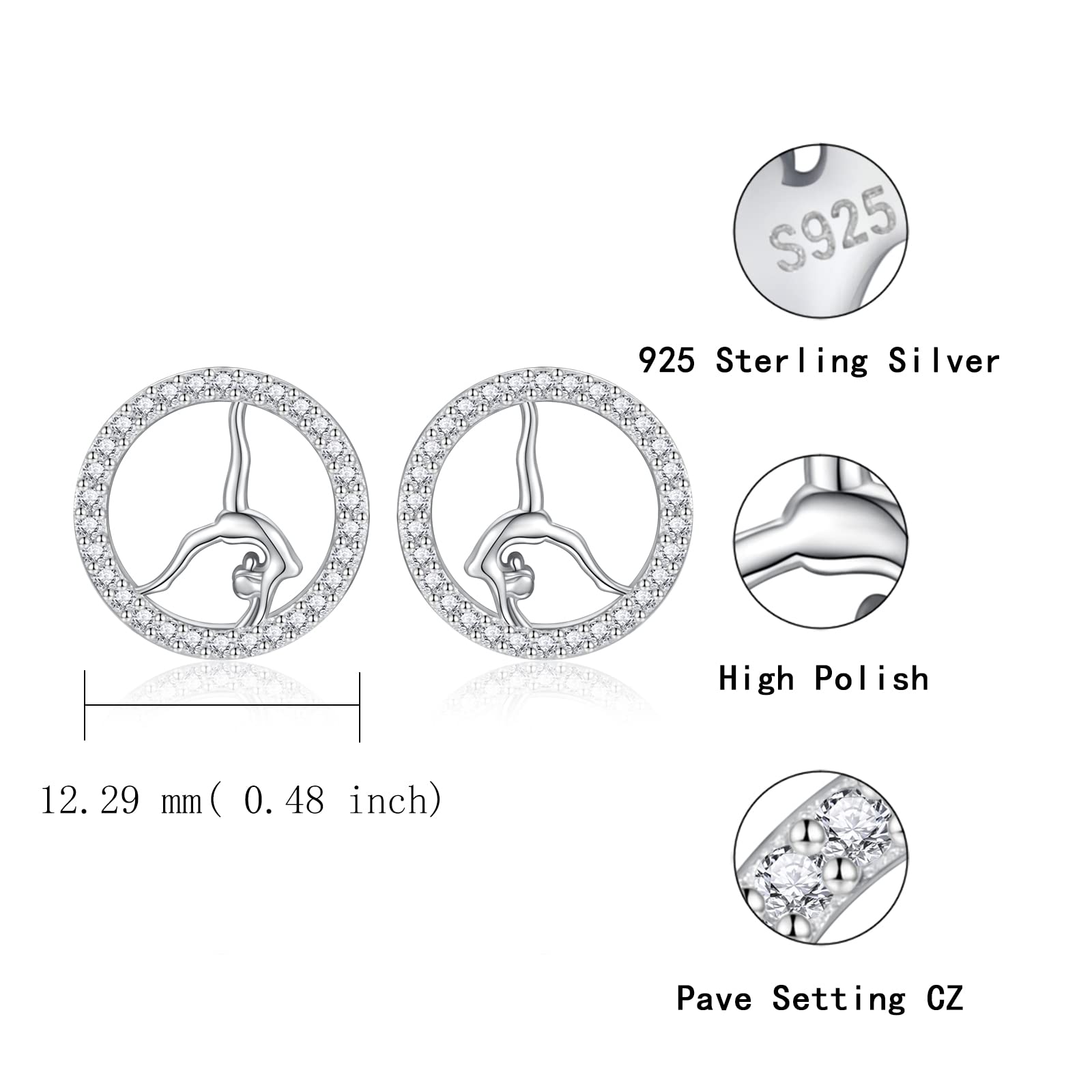 925 Sterling Silver Gymnastics Stud Earrings for Women – USA Team Gymnast Jewelry – Perfect Birthday & Christmas Gift for Athletes – Ideal for Competitions, Training & Everyday Wear