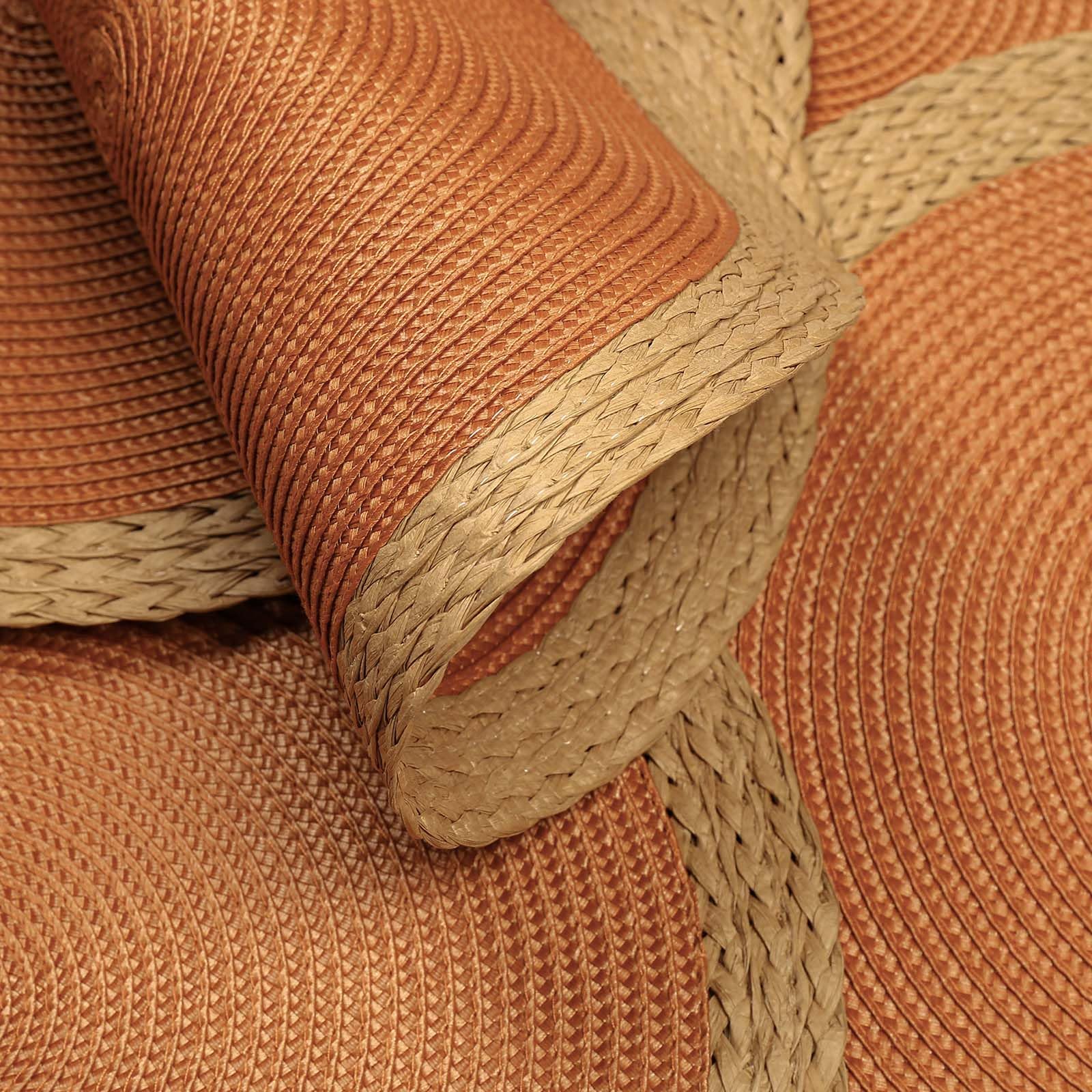 Noctiflorous Round Braided Placemats Set of 4 - 15 Inch Washable & Heat Resistant Table Mats for Dining - Non-Slip Indoor/Outdoor Placemats for Thanksgiving, Christmas, Easter - Perfect for Holiday Dinners, Parties, and Everyday Use (Orange Wide Edge)