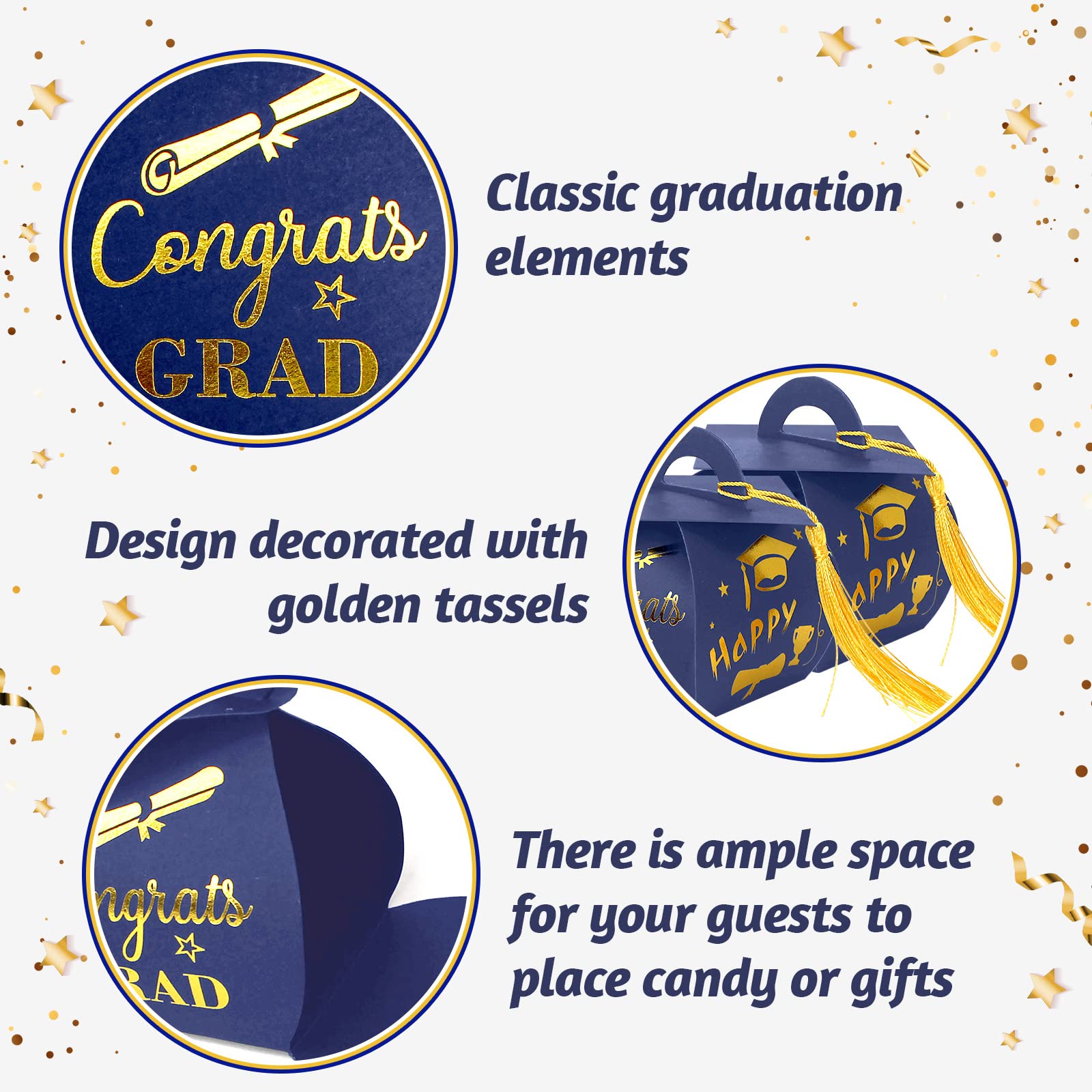 30 Pcs 2025 Graduation Candy Boxes - Graduation Cap Gift Box with Tassel, Class of 2025 Party Favors for Congrats Grad (Blue & Gold) - Perfect for Graduation Ceremonies, School Parties & Gift Giving