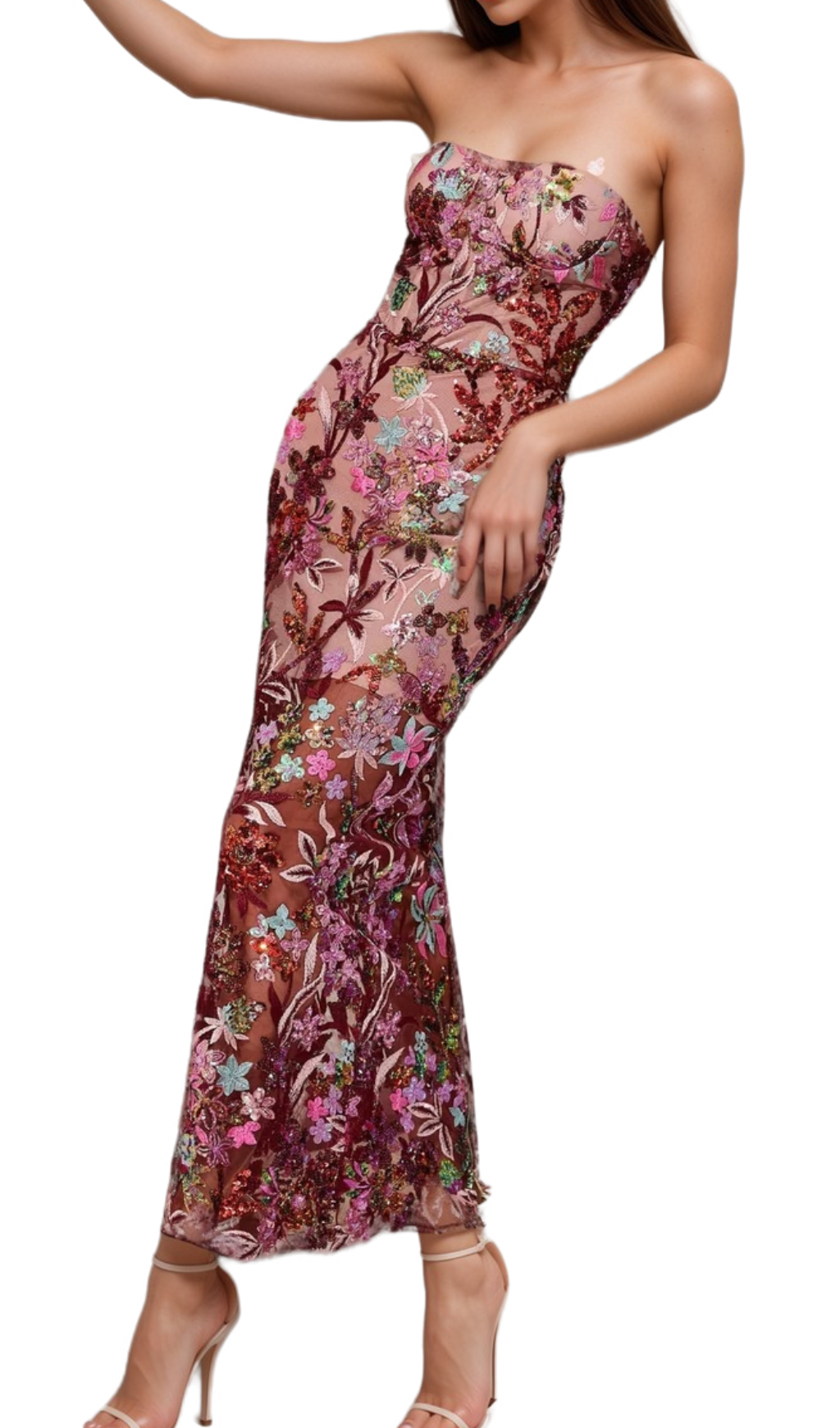Arabela Chachi Red Strapless Flower Embroidery Maxi Dress - Perfect for Summer Weddings, Beach Vacations & Date Nights