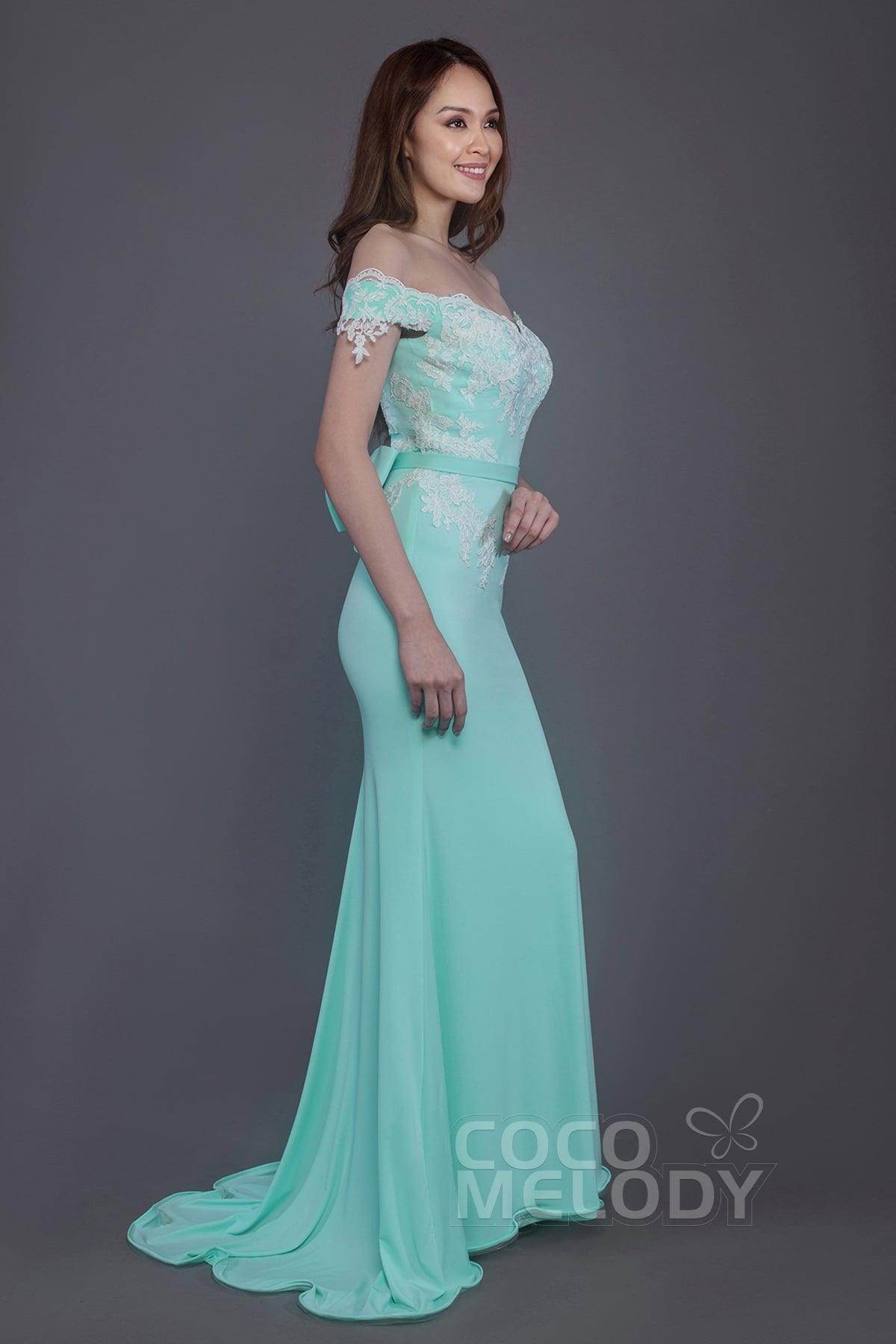 Elegant Mermaid Sweep Train Knitted Fabric Bridesmaid Dress PR3497 - Perfect for Weddings, Proms & Formal Events