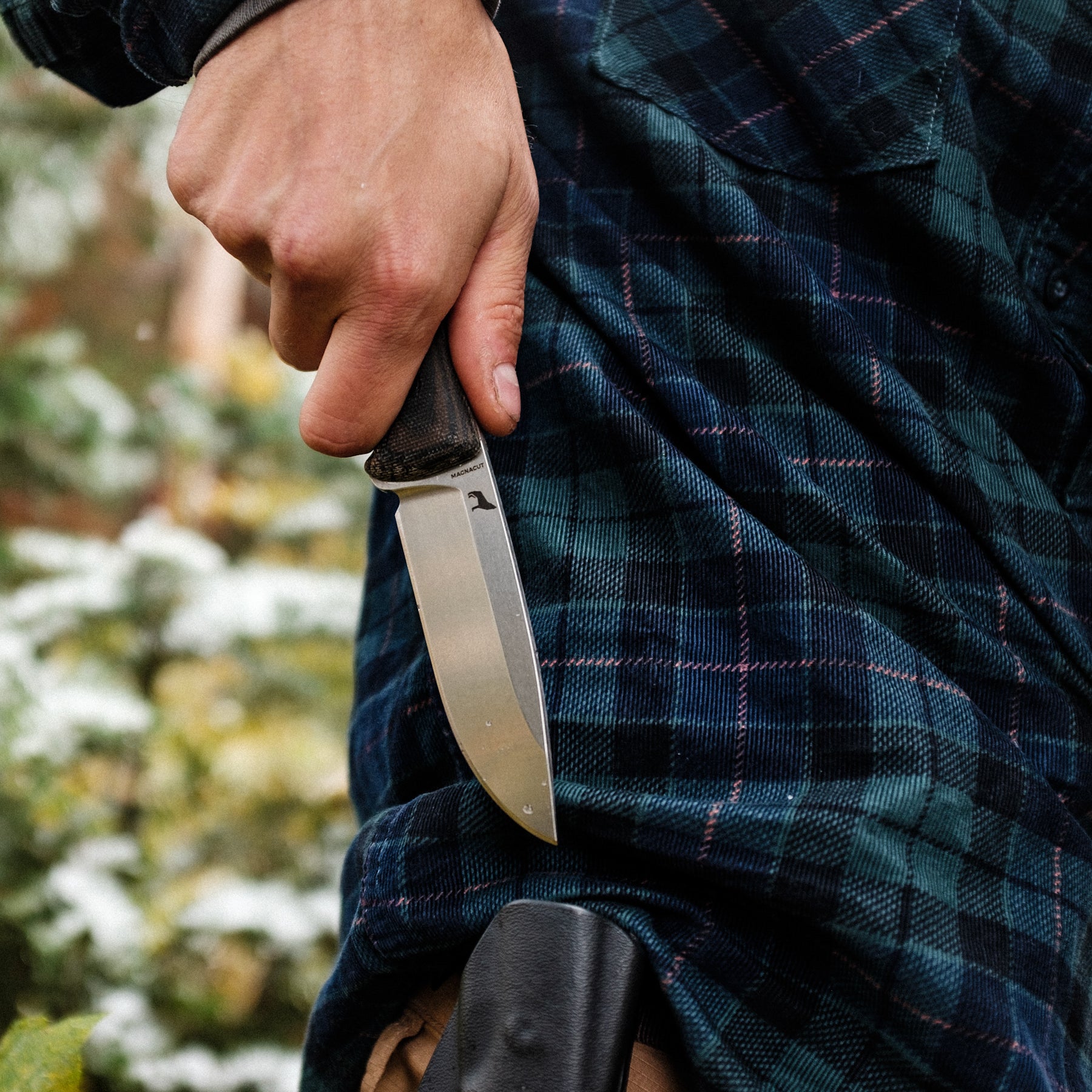 Premium BLEM F4 Bushcraft Survival Knife - MagnaCut Steel with Polished Stonewash Finish, Green & Black Layered Canvas Micarta Handle - Ideal for Outdoor Camping, Hunting, and Wilderness Survival
