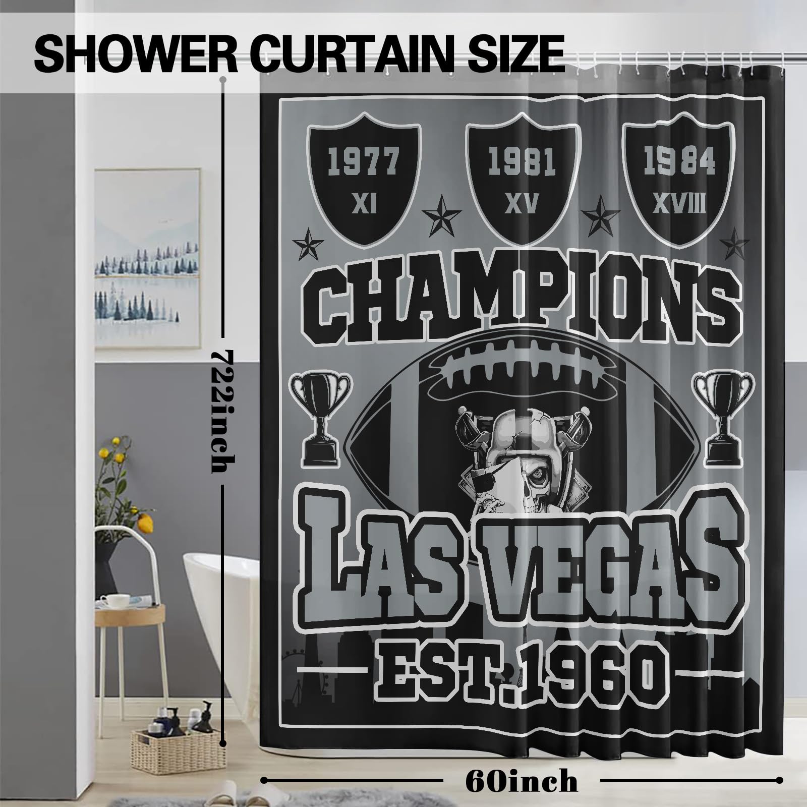 Las Vegas Football Shower Curtain - Cool Funny NFL Team Design for Football Fans - 60x72 Inch Waterproof Bathroom Decor - Perfect for Game Day Parties & Man Cave Bathroom
