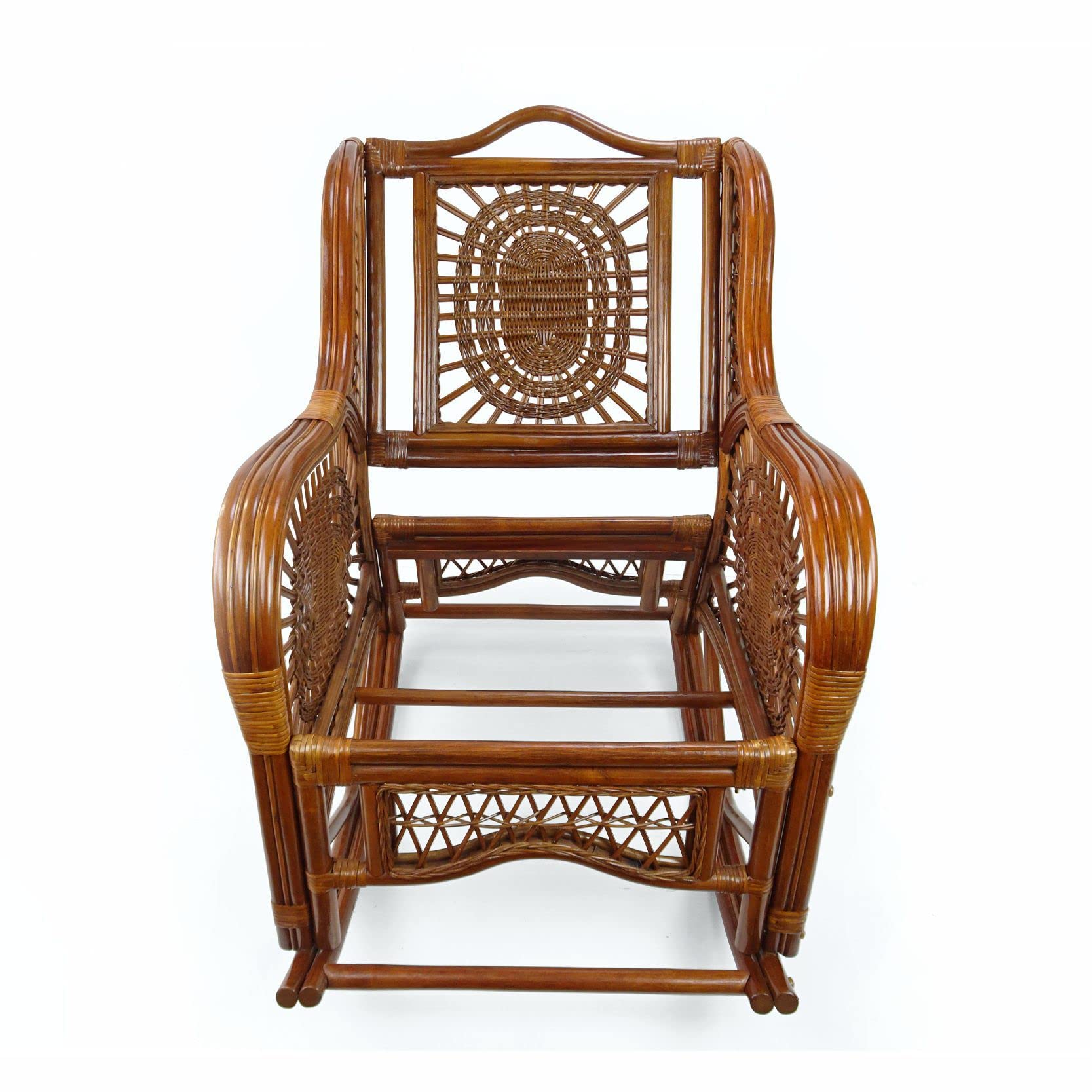 Malibu Rocking Handmade Lounge Chair - Eco-Friendly Natural Wicker Rattan with Red Cushion - Indoor Use Only - Perfect for Living Room, Sunroom or Patio Relaxation