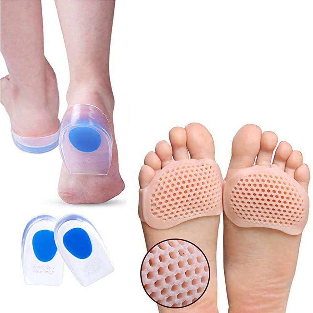 Clopic Silicone Gel Half Toe Sleeve & Heel Cups Pad - Anti-Slip Forefoot Soft Pads for Heel & Ankle Pain Relief, Cracked Heels Repair Combo (1 Toe Half + Heel Cups) - Ideal for Running, Walking & Everyday Comfort
