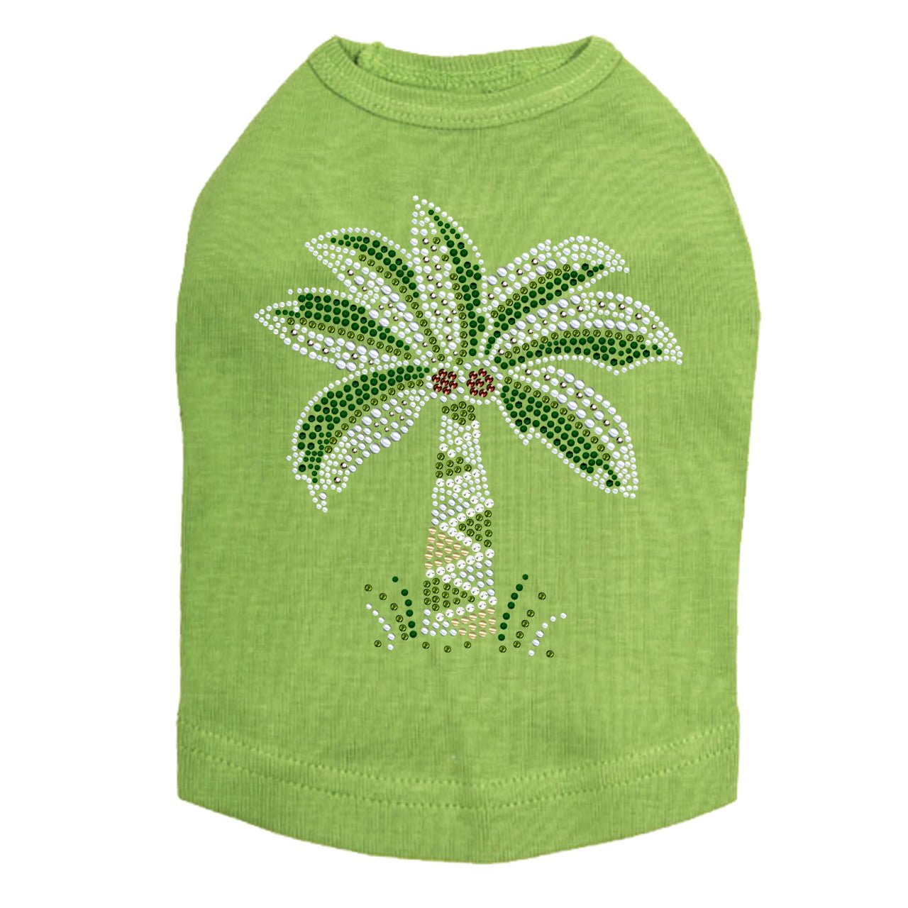 Sparkling Rhinestone Dog Tank Top with Coconut Tree Design - Trendy Pet Apparel for Summer Outings & Beach Adventures