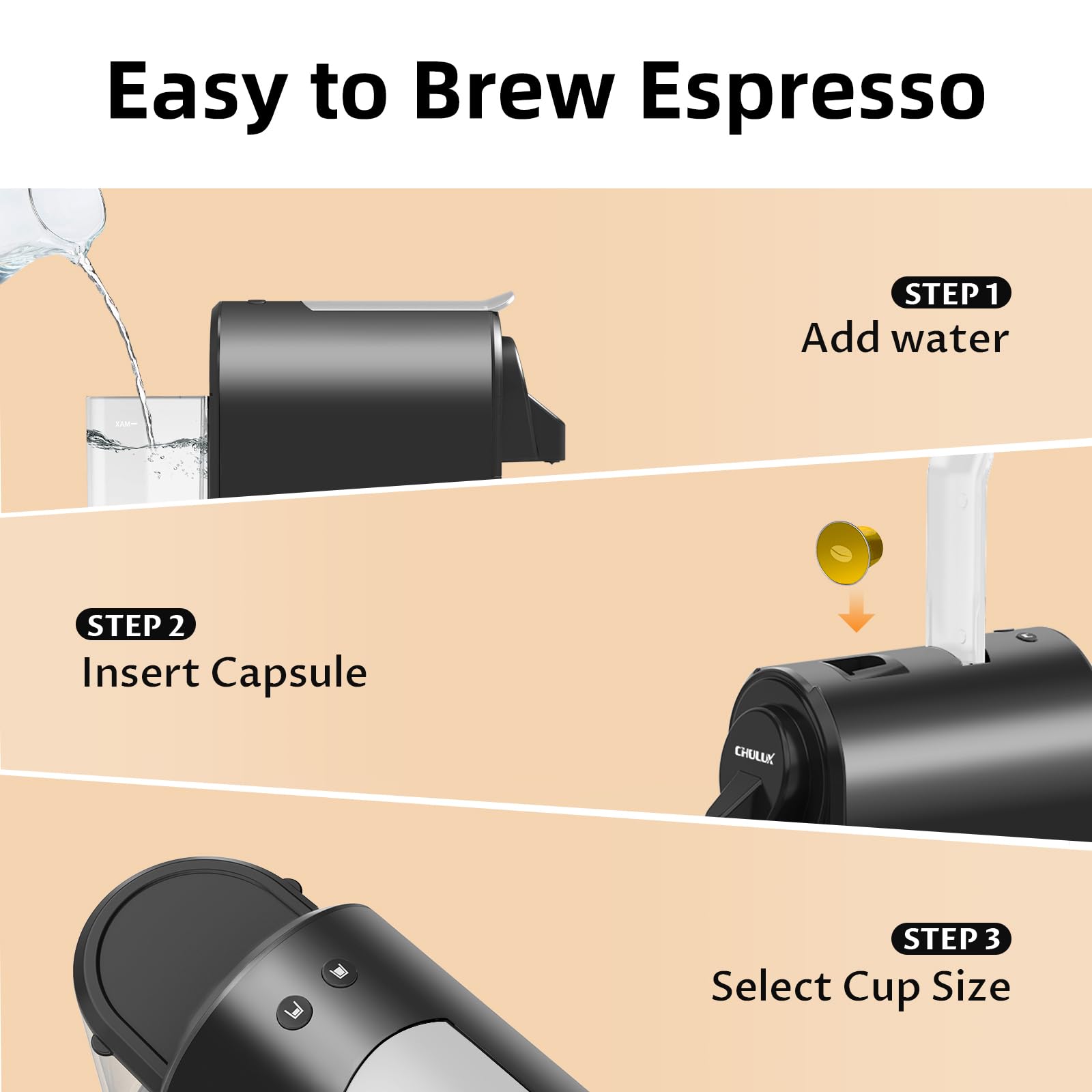 CHULUX Bafè-Pro Espresso Machine - Mini Single Serve Coffee Maker for Nespresso Original Capsules, 20 Bar Italian Pump for Home Espresso & Lungo - Perfect for Small Kitchens, Offices & Coffee Lovers (Black)