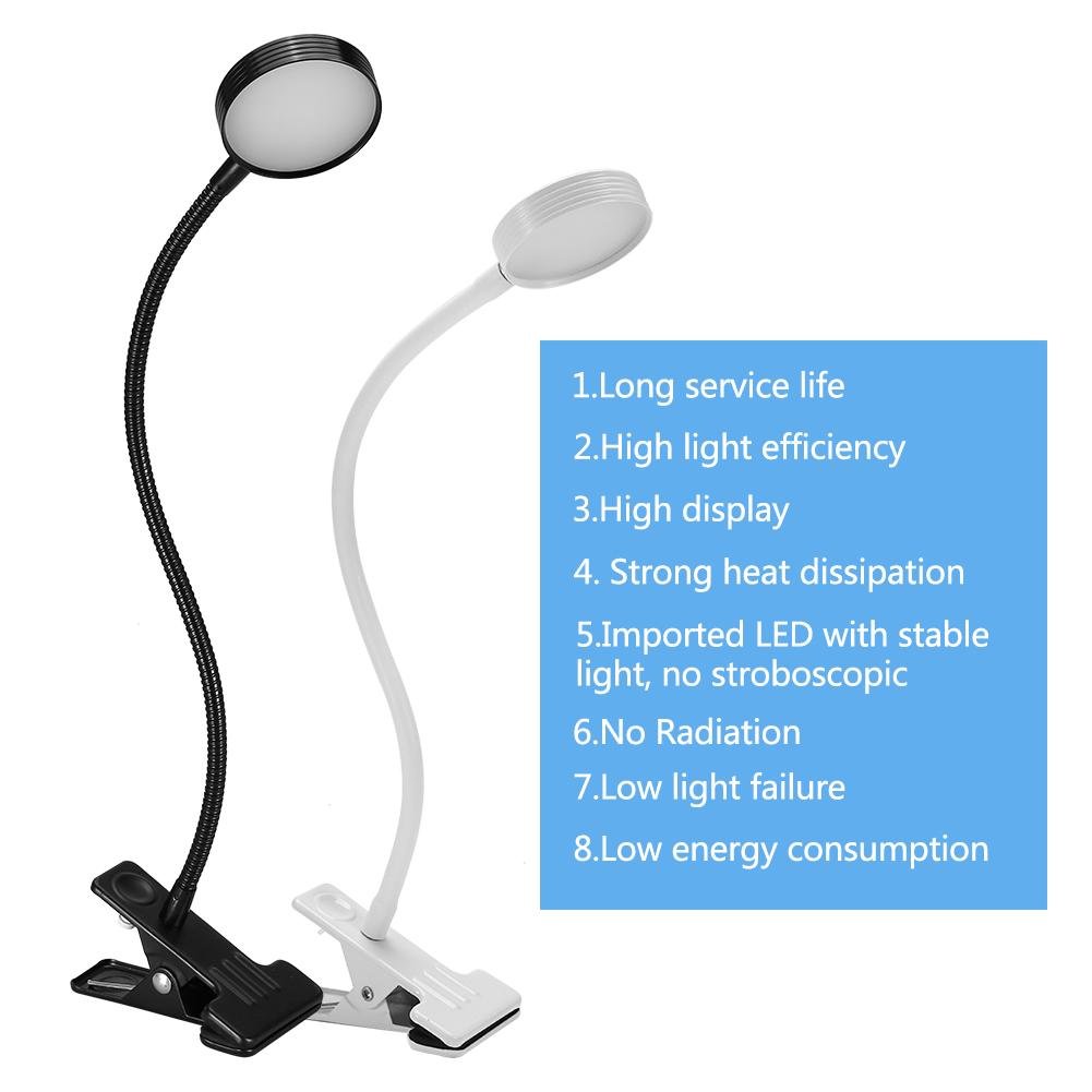 Portable USB LED Desk Lamp with Clip - Adjustable Light for Makeup, Eyebrow Tattooing, Reading, Manicure & Eyelash Extensions | Perfect for Home Office, Salon & Study (Black)