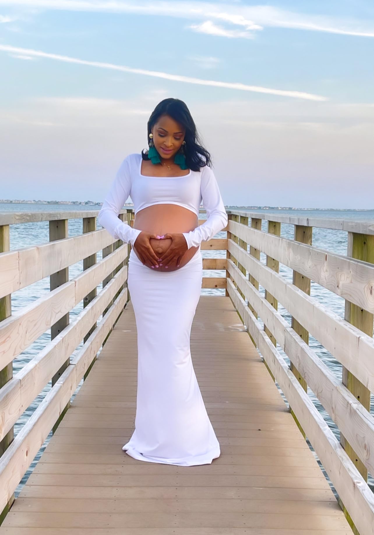 Bhome Sexy Backless Maternity Photoshoot Dress - Long Sleeve Cut-Out Maxi Gown for Pregnancy Photography, Baby Shower & Special Occasions