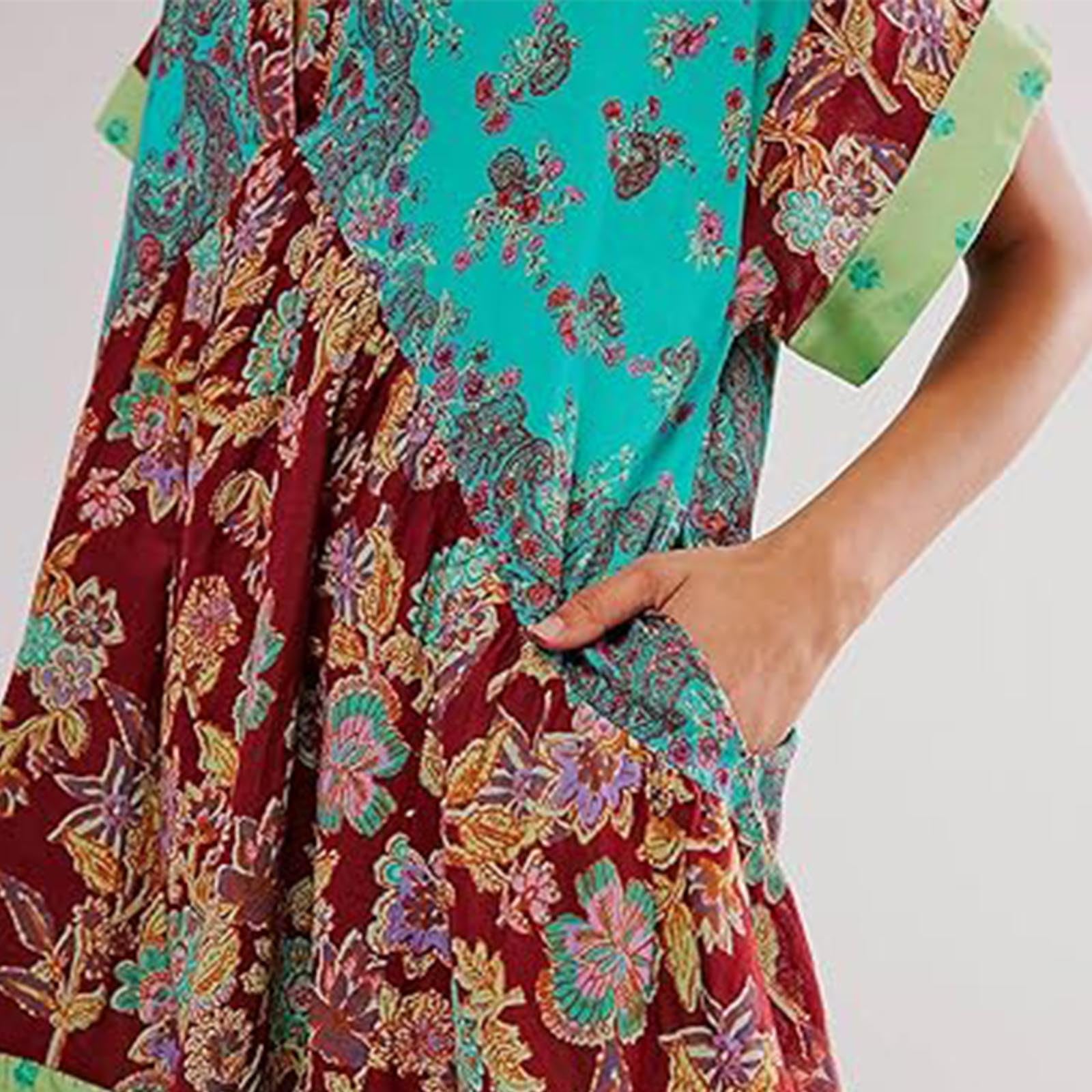 Boho Summer Dresses for Women 2024 - Short Sleeve Mini Dress with V Neck & Oversized Striped Print - Perfect for Beach Vacations, Music Festivals and Casual Outings