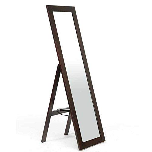 Baxton Studio Lund Dark Brown Wood Modern Mirror with Built-in Stand - Full Length Floor Mirror for Bedroom, Living Room & Entryway Decor
