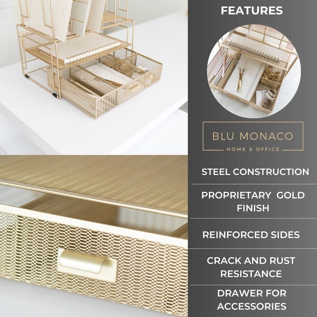 BLU MONACO Gold Desk Organizer - Office File Holder for Desk Storage (Home & Office Use)