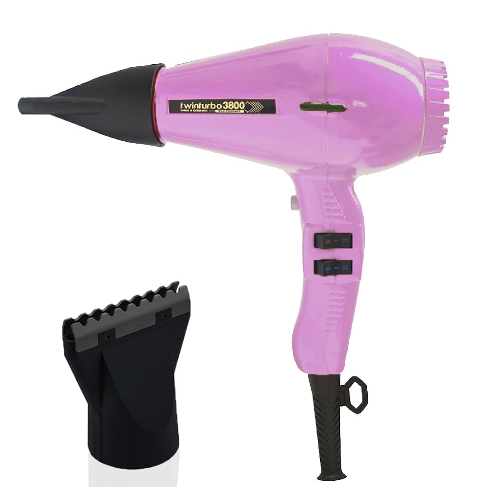 Turbo Power TwinTurbo 3800 Ceramic & Ionic Hair Dryer with Hot Blow Attachment - Pink & Black Bundle (2 Items) | Fast Drying, Frizz Control for Salon-Quality Styling at Home | Perfect for Daily Use, Travel & Professional Salon Styling