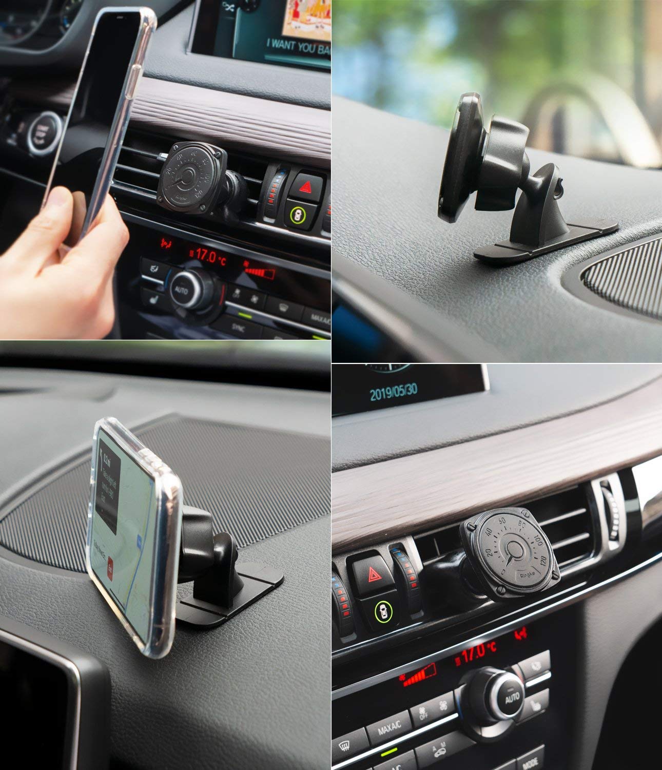 Ringke Power Clip Air Vent Car Phone Holder - Universal Magnetic Dashboard Mount with Double Knob Design | Space-Saving 2-in-1 Phone Stand for iPhone, Samsung & Smartphones | Perfect for Commuting, Road Trips & GPS Navigation