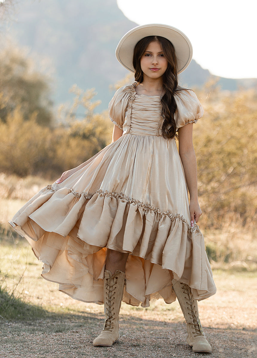 Mathilda Petticoat Dress - Champagne Iridescent Tulle Skirt for Women | Elegant Tea Party, Wedding Guest & Special Occasion Outfit