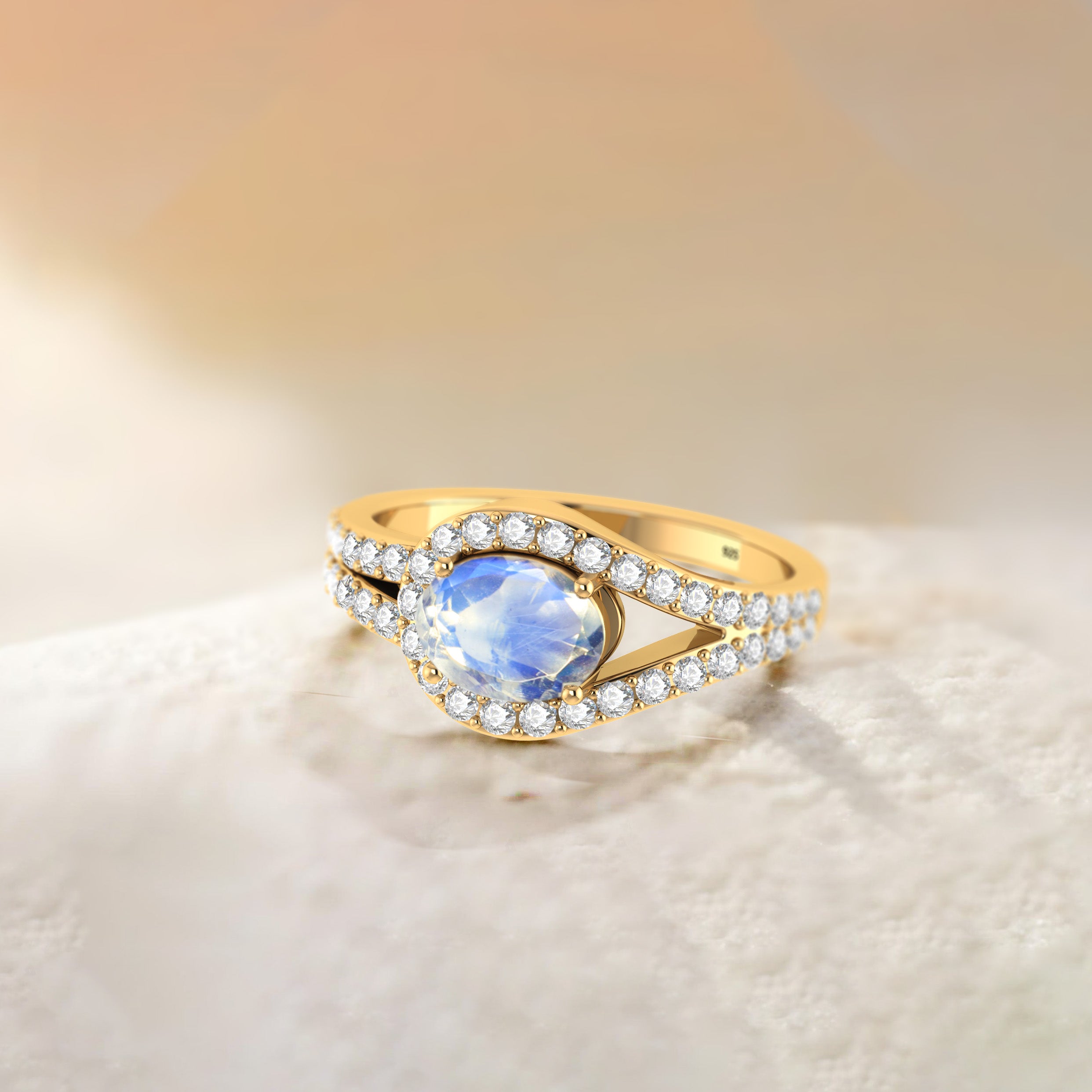 Natural Oval Moonstone Engagement Ring in Sterling Silver - Perfect for Proposals, Weddings & Anniversary Gifts
