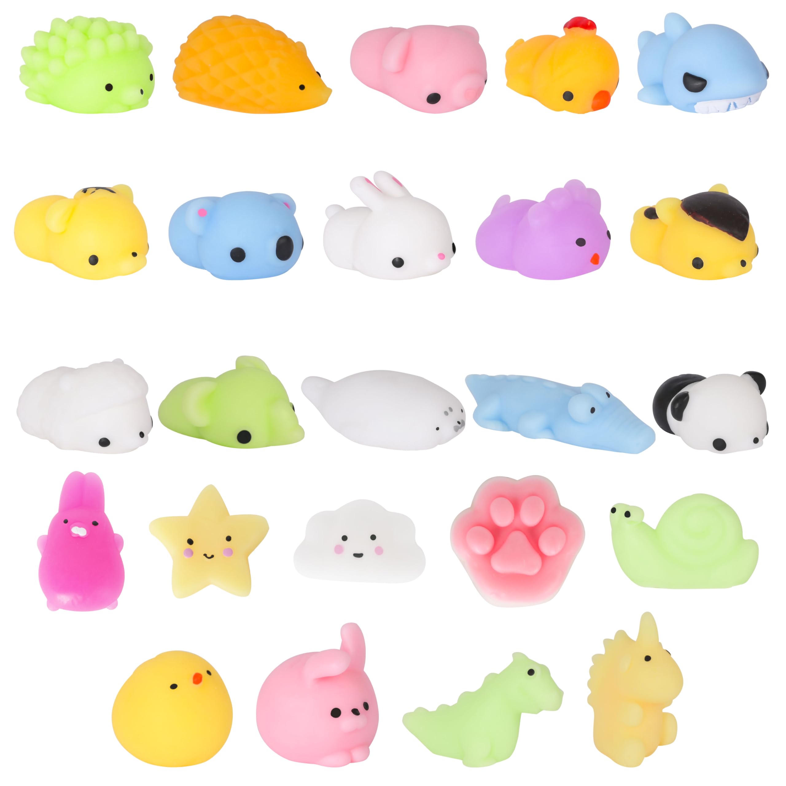 24-Pack Mini Mochi Squishy Toys - Kawaii Stress Relief Party Favors for Kids | Classroom Prizes, Goodie Bag Fillers & Sensory Play | Includes Convenient Storage Container for Home, School & Travel