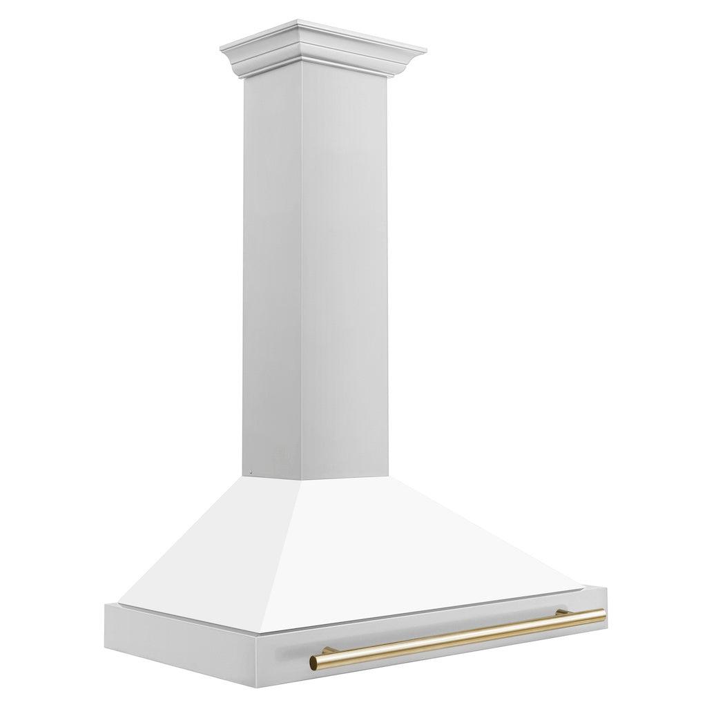 ZLINE KB4STZ WM G Autograph Edition Convertible Stainless Steel Range Hood - White Matte Shell with Polished Gold Accents - Professional Kitchen Ventilation for Modern Homes