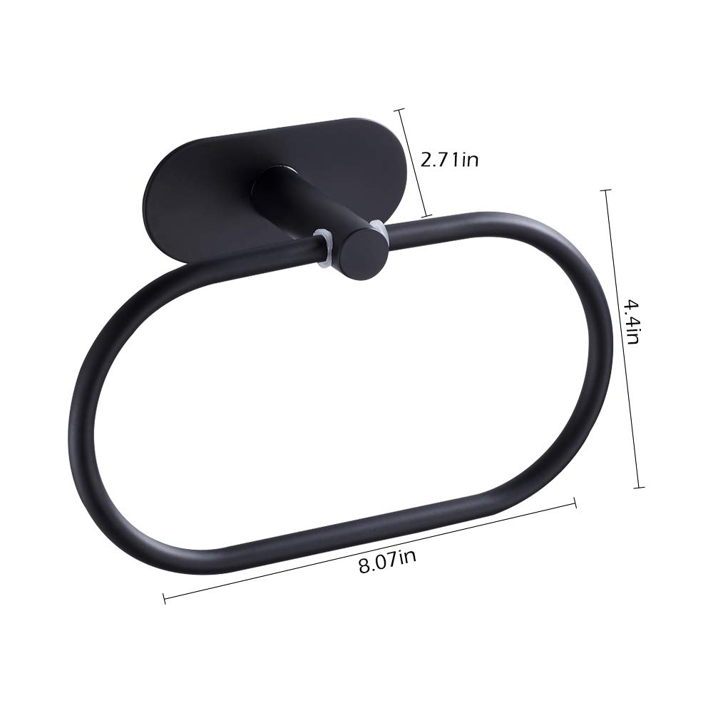 Stainless Steel Self-Adhesive Wall Mounted Oval Towel Ring - No Drill Black Bathroom Towel Holder for Shower, Spa & Bathroom Organization - Highly Polished Chrome Finish