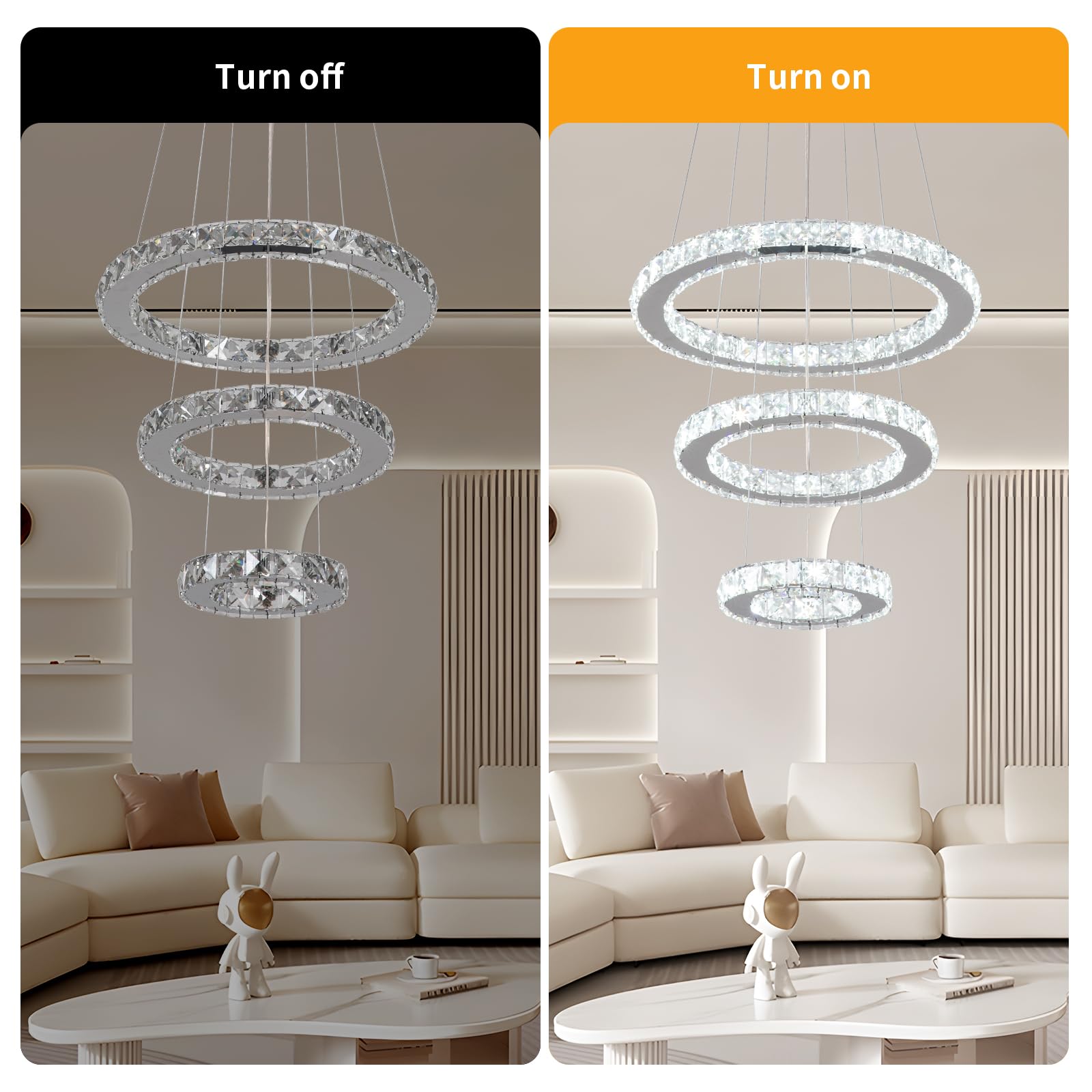 Buccleuch 3-Ring Adjustable Dimmable LED Crystal Chandelier - Stainless Steel Ceiling Light Fixture with Silver Crystals for Dining Room, Bedroom, Living Room - Perfect for Elegant Home Decor & Romantic Ambiance Lighting - ETL Certified