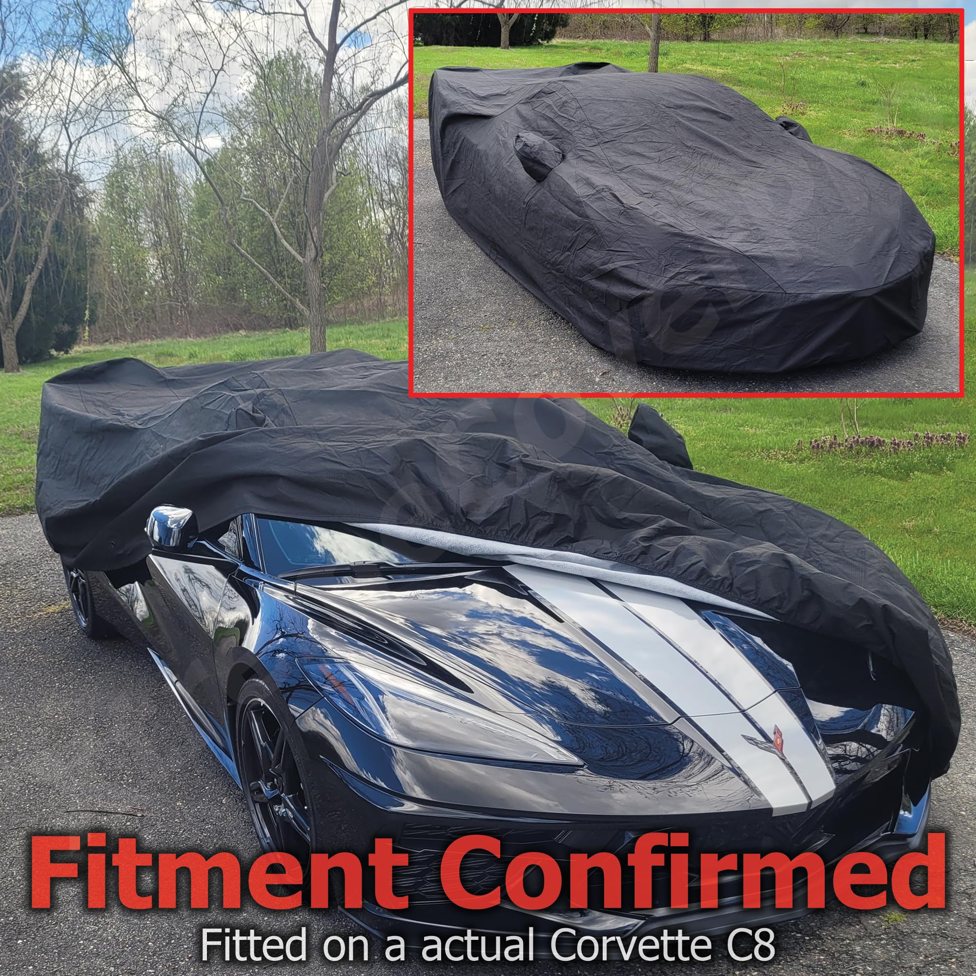 Custom FIT Car Cover for 2020-2025 Chevy Corvette C8 - XTREMECOVERPRO Diamond Series Black Waterproof Outdoor Protection | Perfect for Garage, Travel & All-Weather Storage