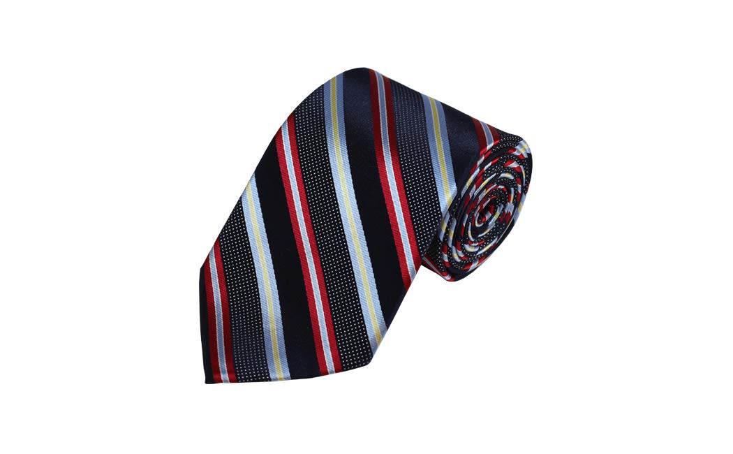 Red, Grey & Navy Striped Woven Silk Necktie for Men - Classic Business Formal Tie for Office, Weddings & Special Occasions