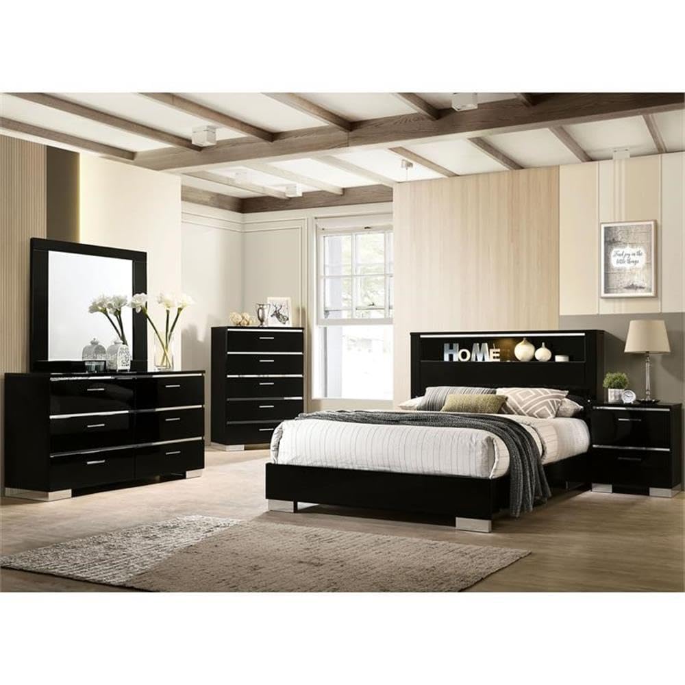Furniture of America Elsah Wood Nightstands Set of 2 - Black Wooden Bedside Tables for Bedroom, Living Room & Guest Room - Modern Night Stands with Storage Shelf