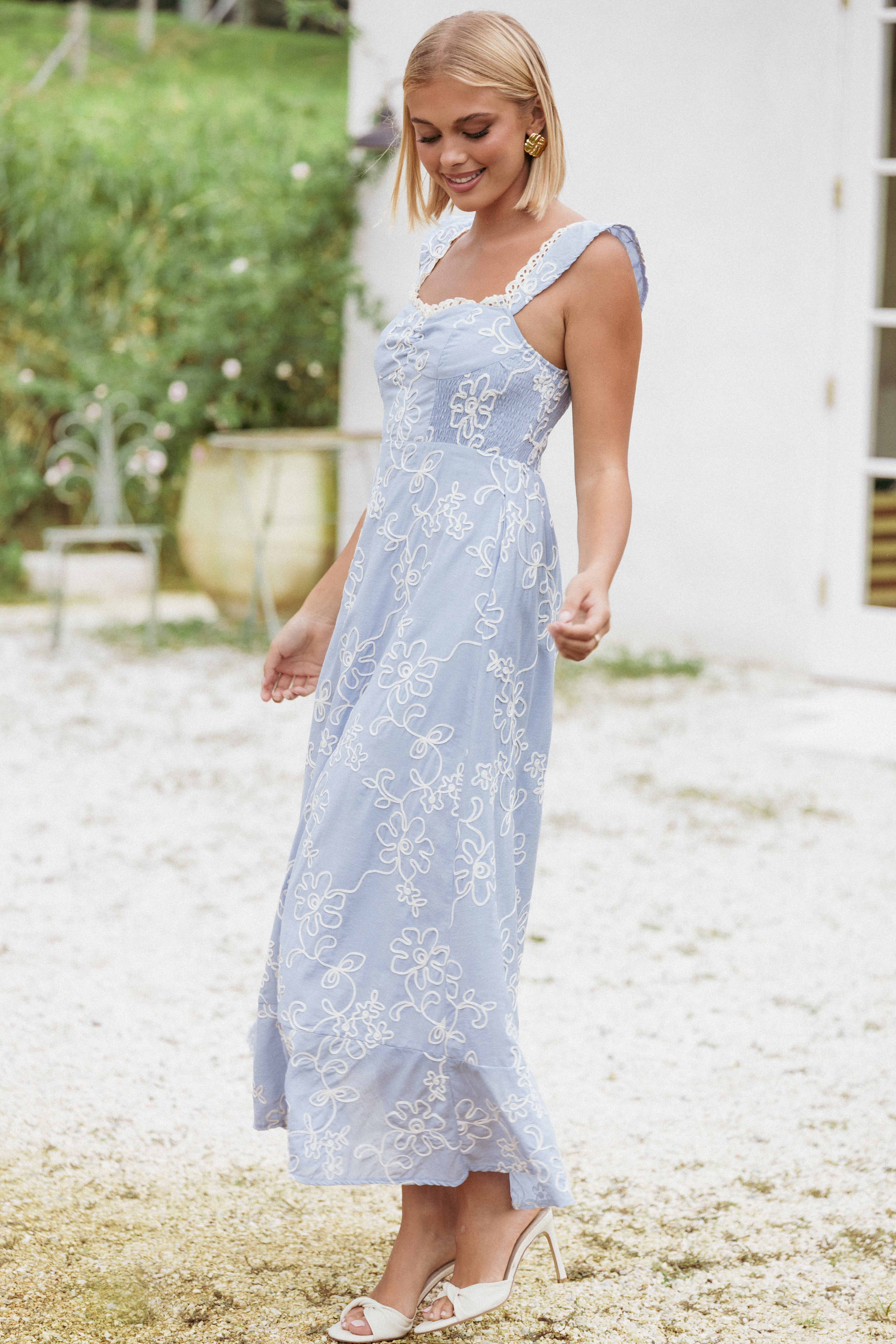 Ellise Midi Dress for Women - Elegant Blue Flowy Summer Dress with Short Sleeves | Perfect for Beach Vacations, Date Nights & Outdoor Parties