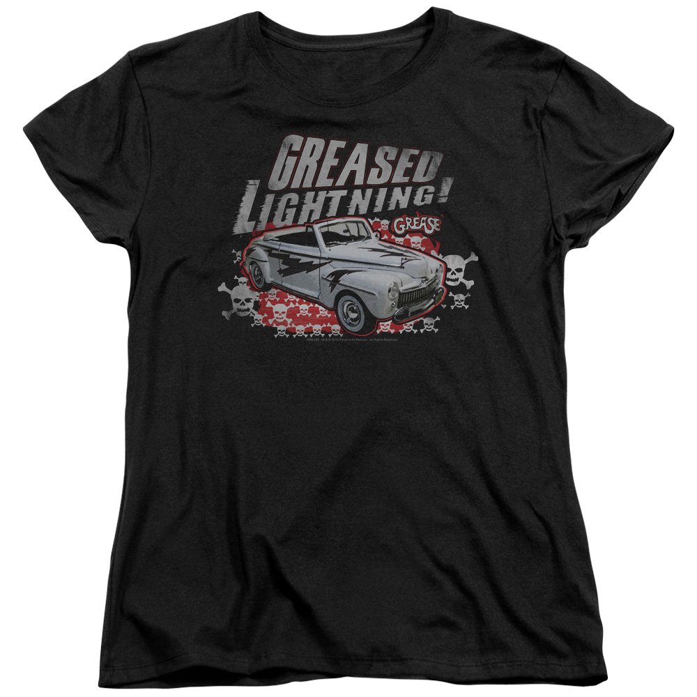 Greased Lightning Crossbones Women's T-Shirt - Black Musical Romantic Comedy Tee for Concerts & Movie Nights