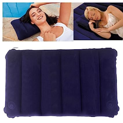 **AMFS Store Velvet Inflatable Travel Pillow - Ultra Soft & Comfortable Air Cushion for Sleeping - Portable Neck Support for Airplane, Car, Camping & Backpacking (Blue, Pack of 2)**