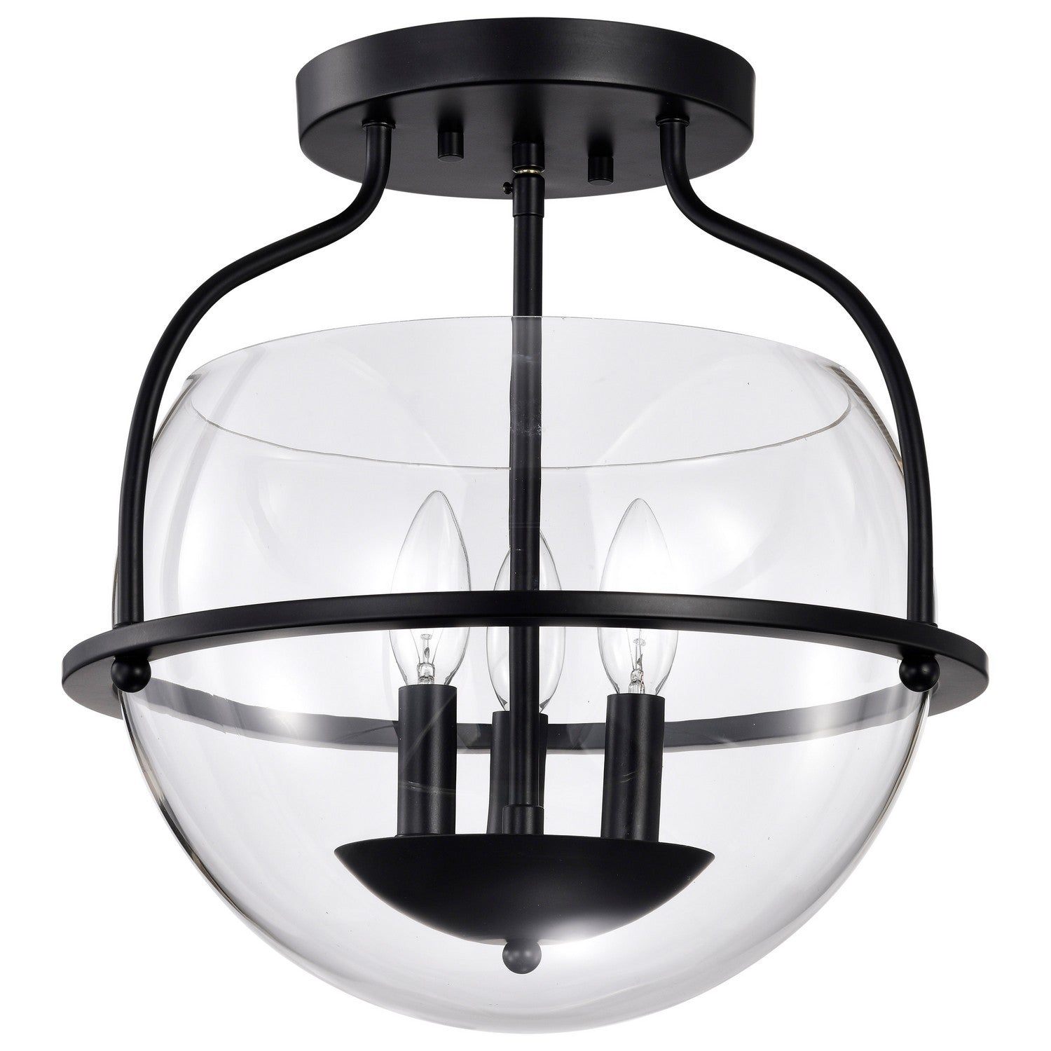 Amado 14 Inch 3-Light Semi Flush Mount Ceiling Light Fixture with Clear Glass Shade - Perfect for Bedroom, Living Room, and Hallway Lighting