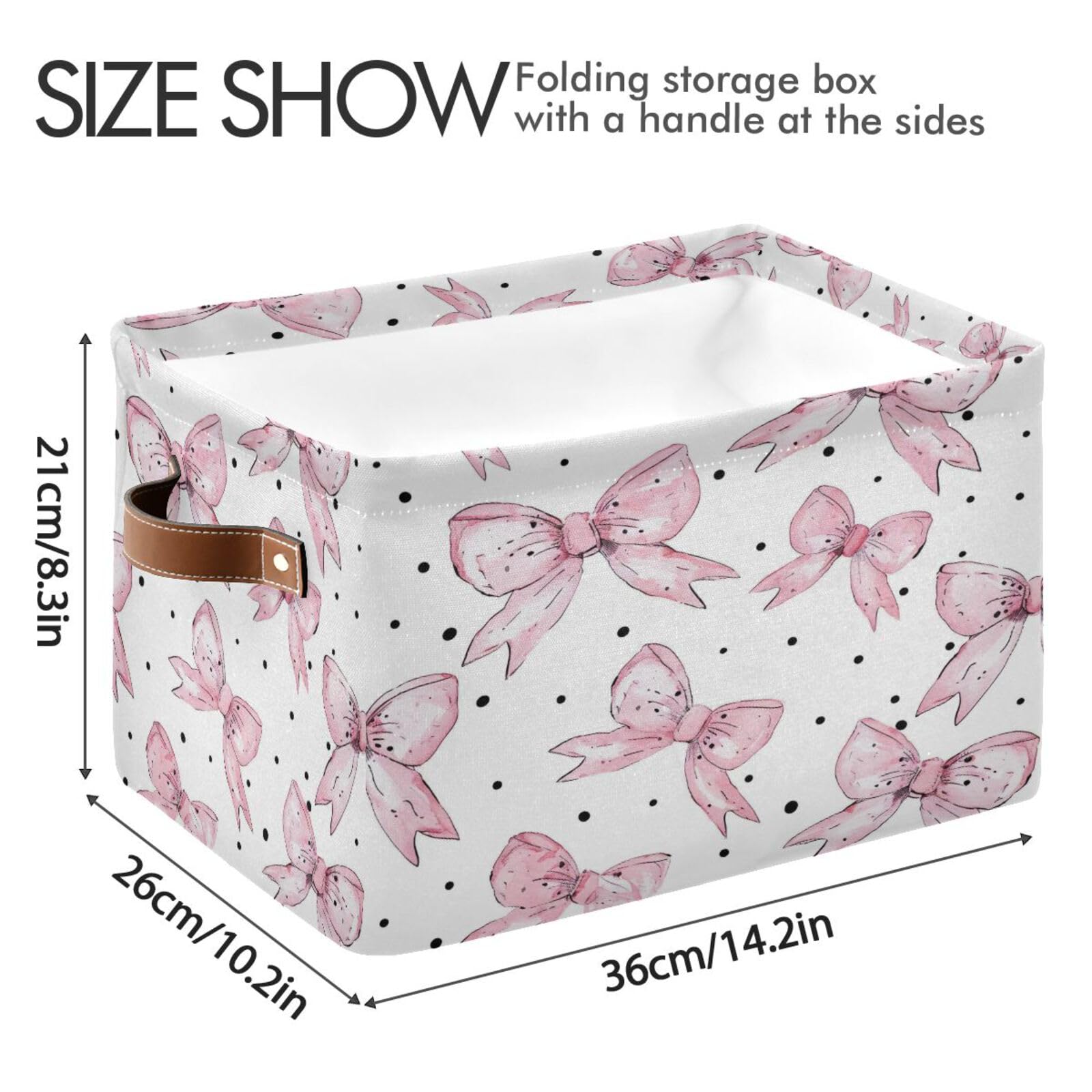Cartoon Bow Large Square Storage Basket Bin with Handles 2PCS, Foldable Multi-Functional Closet Organizer for Toys, Books, Clothes - Perfect for Kids Room, Nursery, and Home Organization