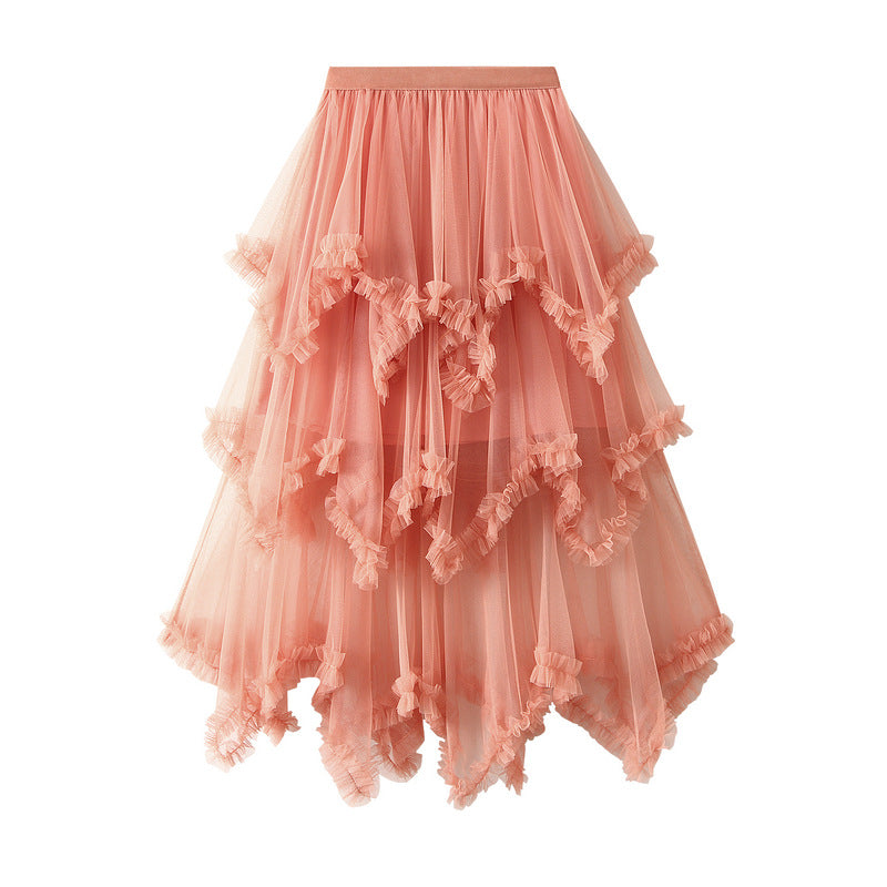 Elegant Irregular Mesh Cake Skirt - Mid Length High Waist Fluffy Fairy Skirt for Women | Perfect for Weddings, Parties & Cosplay | Style 749