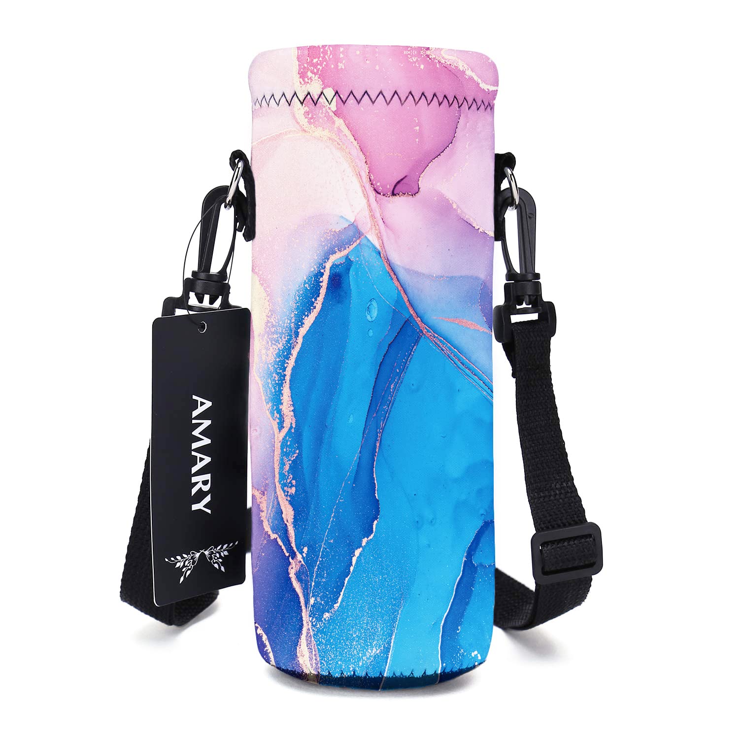 Amary 1000ML Neoprene Water Bottle Holder with Adjustable Strap - Insulated Carrier for 34oz Stainless Steel, Glass & Plastic Bottles (Marble Design) - Perfect for Gym, Hiking, Travel & Outdoor Activities