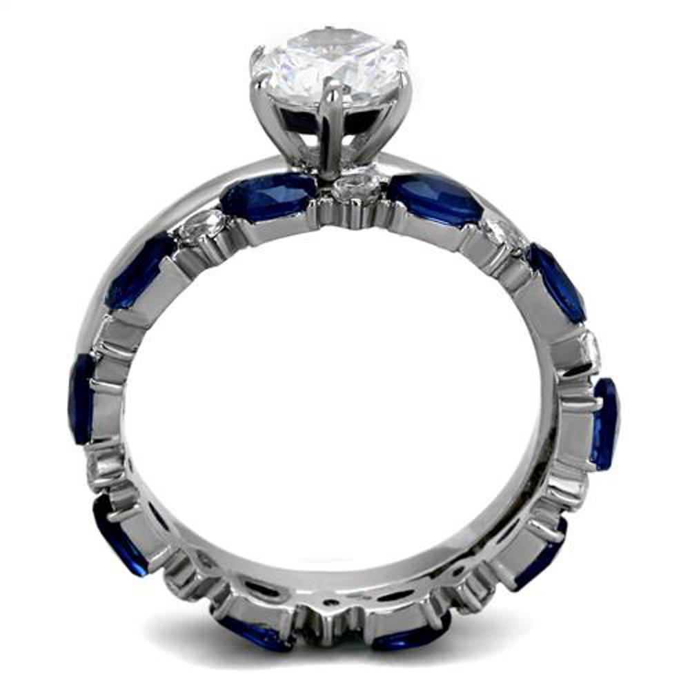 2.25ct Blue Cubic Zirconia Wedding Ring Set for Women Size 5-10 | Elegant Stainless Steel Jewelry for Brides & Anniversaries
